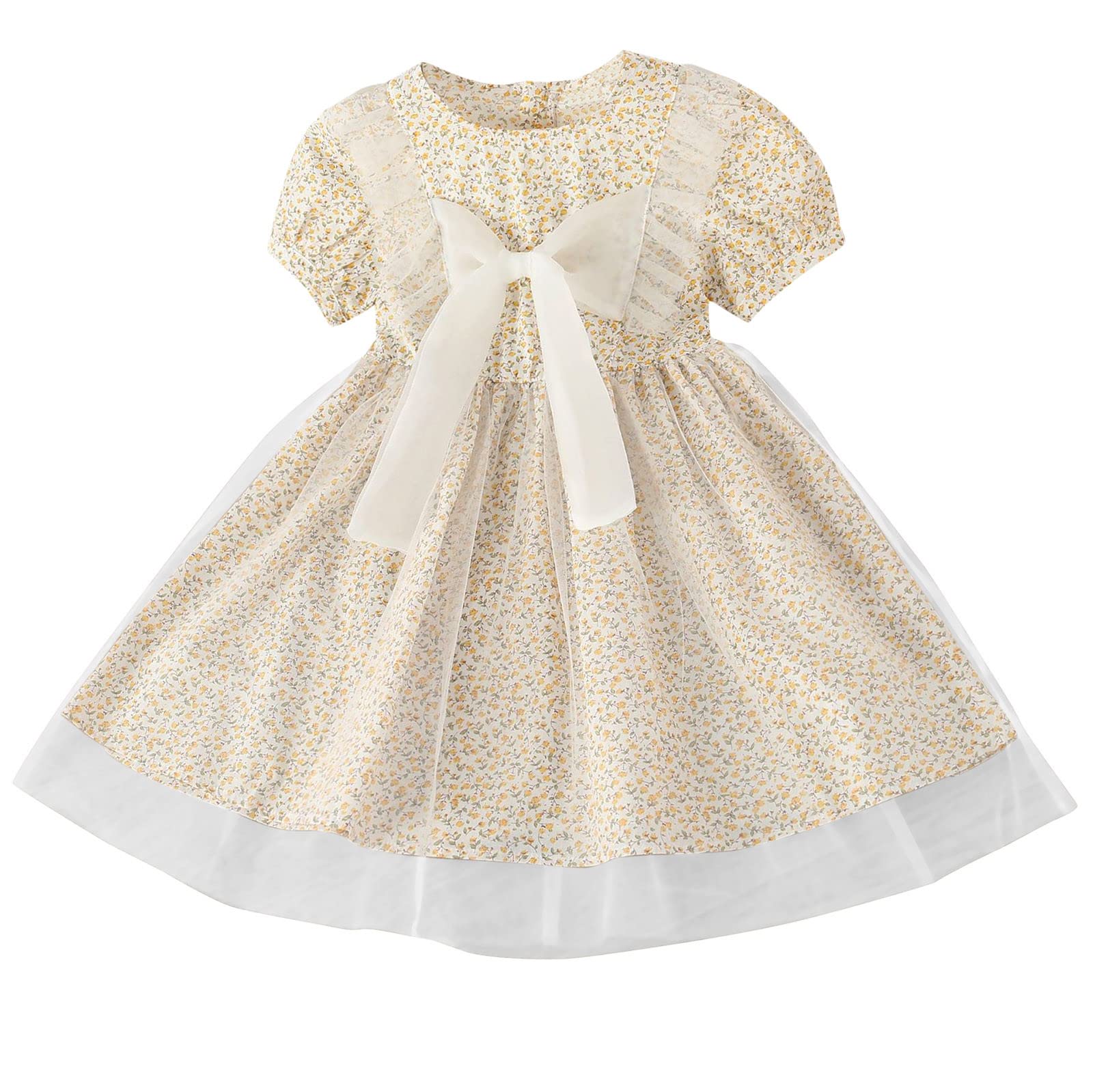 Princess Girl Dress for Toddler & Kids - Short Sleeve Floral Tulle Dress with Bowknot | Perfect for Birthday Parties, Photo Shoots & Special Occasions