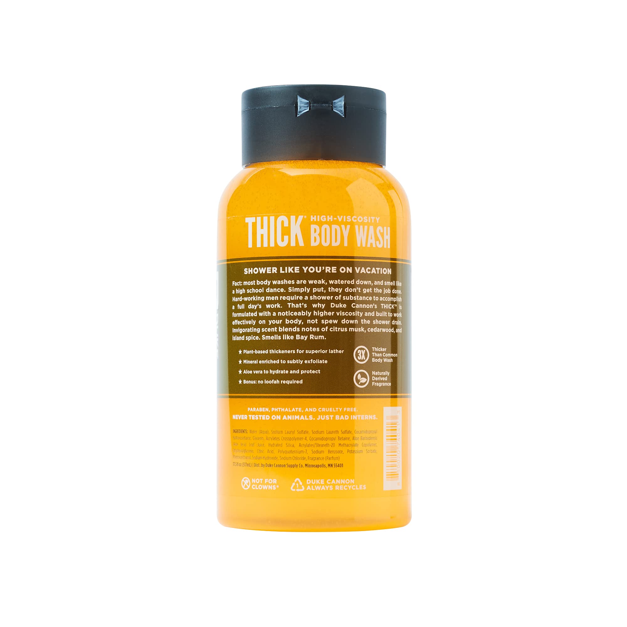 Duke Cannon Thick High Viscosity Body Wash for Men - Bay Rum Scented (3-Pack) | Long-Lasting Moisturizing Shower Gel for Dry Skin | Perfect for Gym, Travel & Daily Use