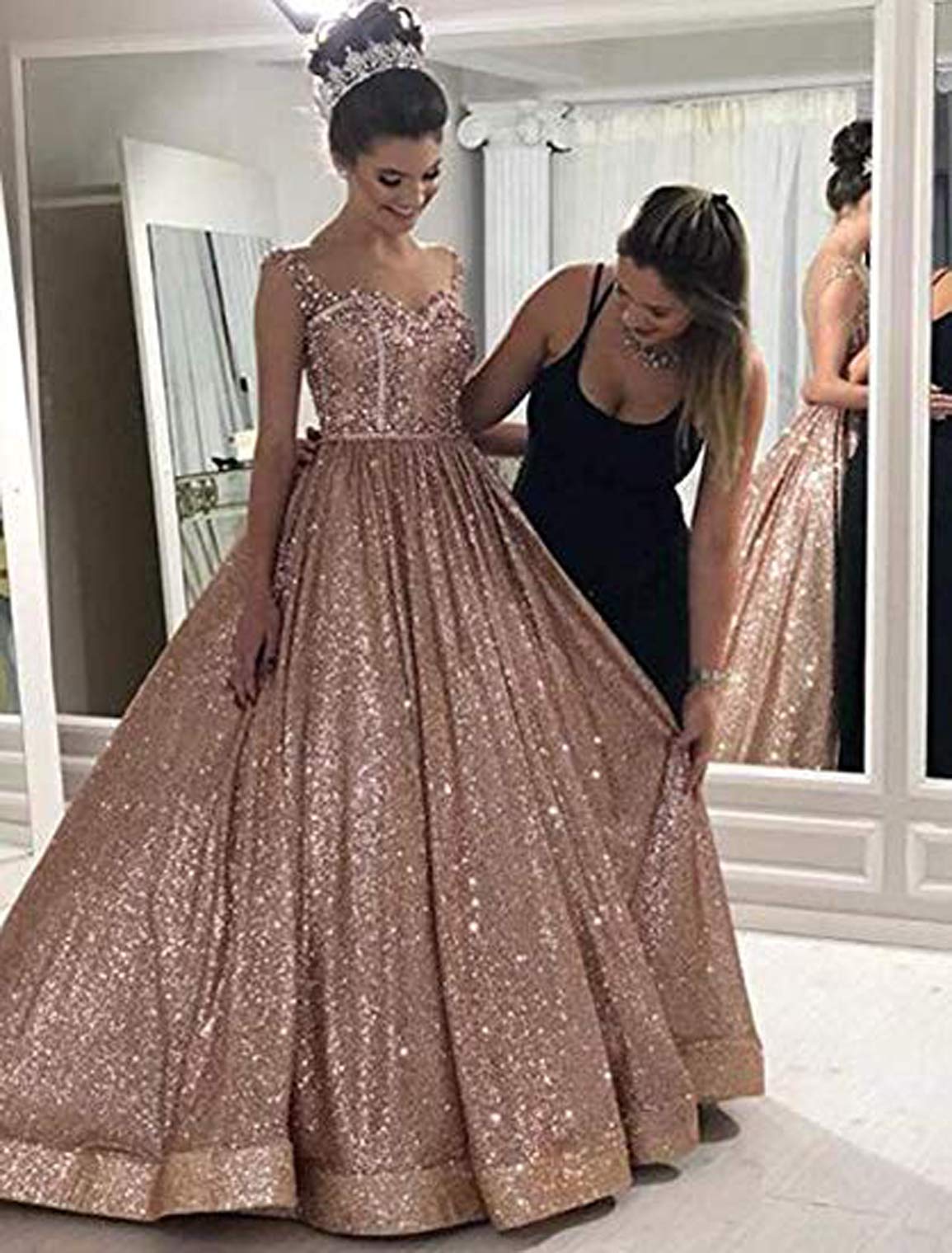 Sparkly Sequin Spaghetti Strap V-Back Prom Dress for Women - Elegant Quinceañera, Sweet 16 & Formal Wedding Gown AL066 | Perfect for Homecoming, Pageants & Special Occasions