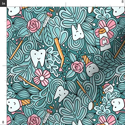 Dentist Teeth Doodles Cute Tooth Print Minky Fabric - Soft Plush Fat Quarter for Sewing Baby Blankets, Quilt Backing & DIY Projects - Perfect for Nursery Decor, Kids Room & Gift Making