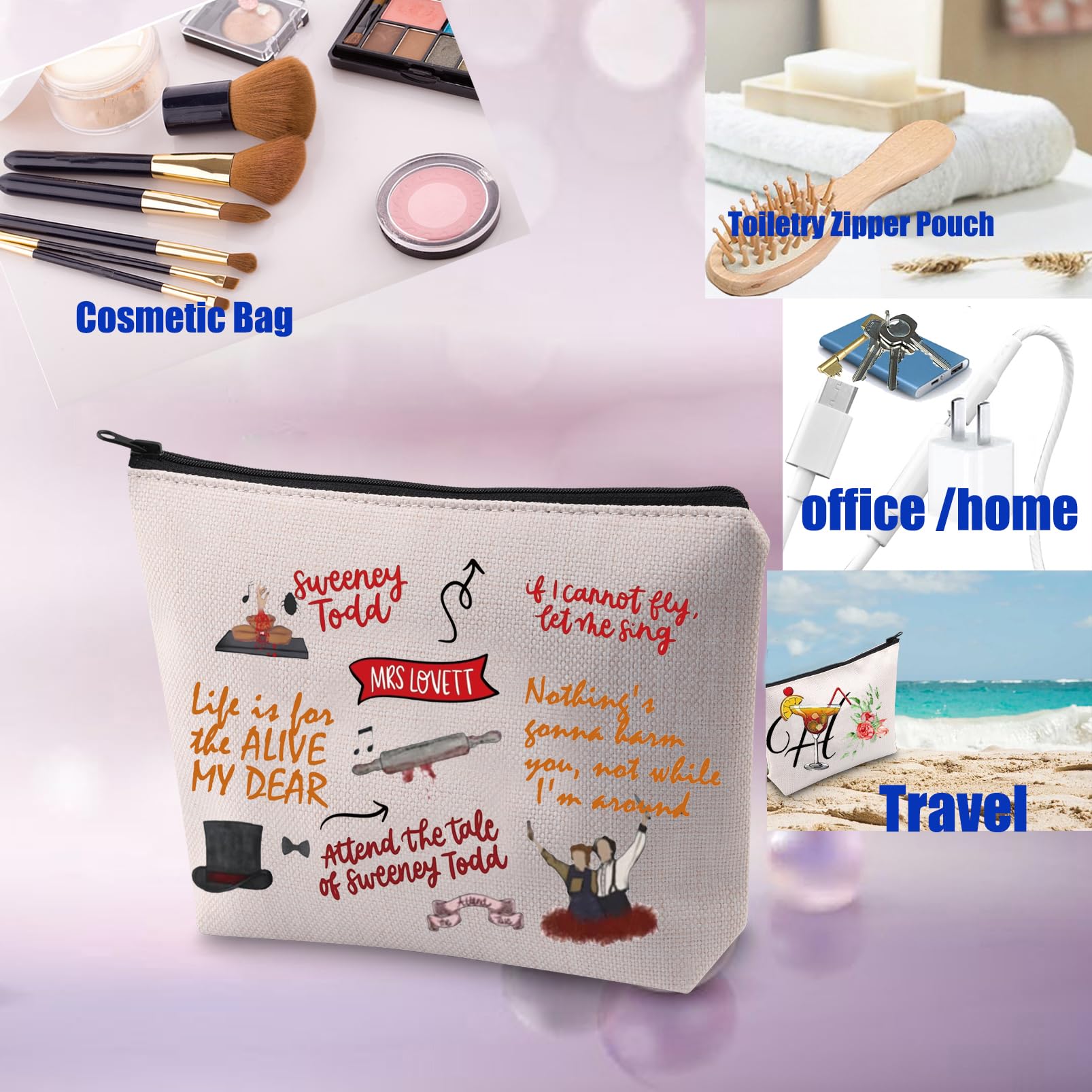 PXTIDY Sweeney Todd Musical Makeup Bag - Themed Cosmetic Pouch for Theatre Lovers, Sondheim Fans & Demon Barber Enthusiasts - Perfect Gift for Broadway Shows, Halloween & Themed Parties