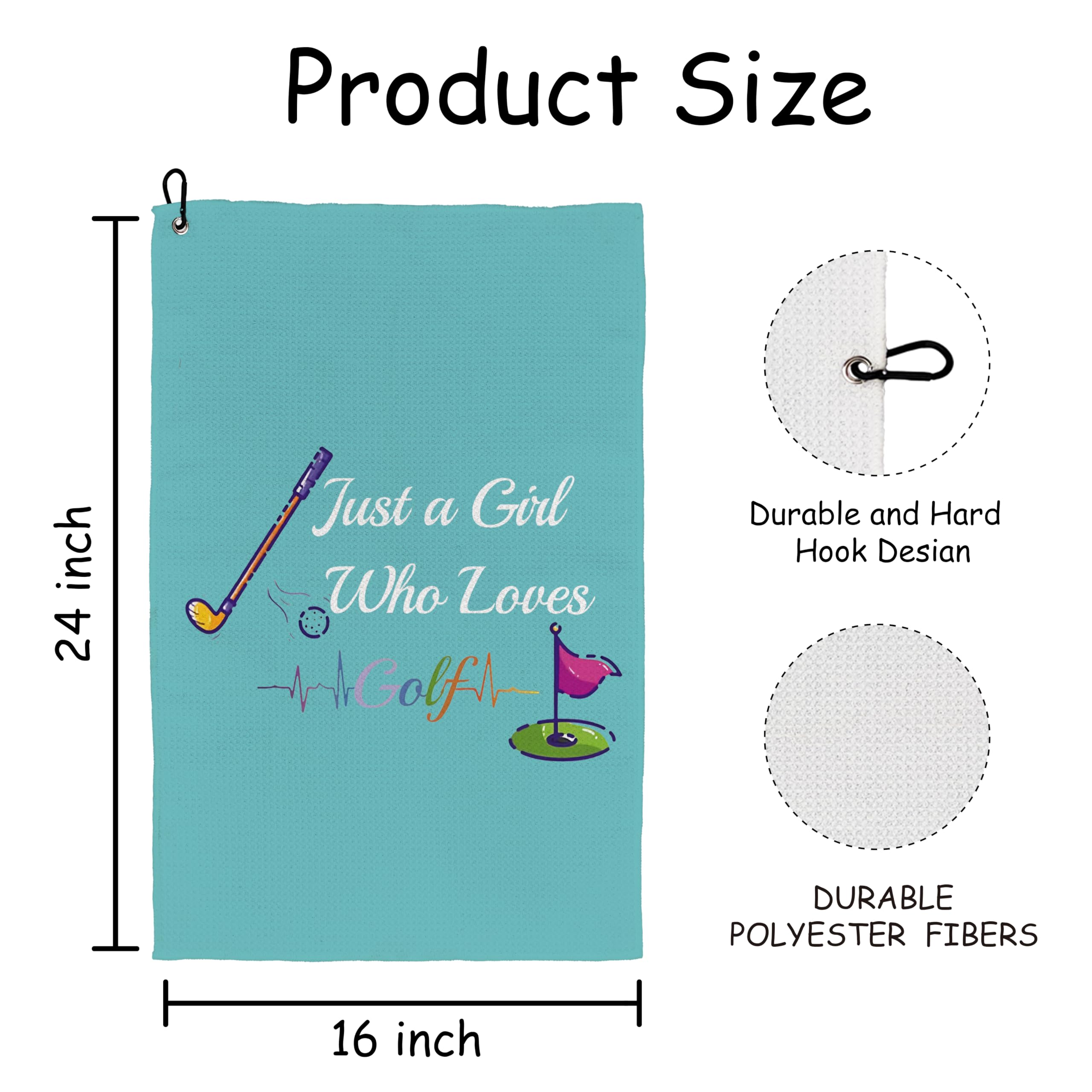 Premium Golf Towels for Women - 16x24 Inches with Clip, Soft & Absorbent Golf Bag Towel - Perfect Golf Gift for Female Golfers - Ideal for Golf Courses, Driving Range & Practice Sessions (Blue)