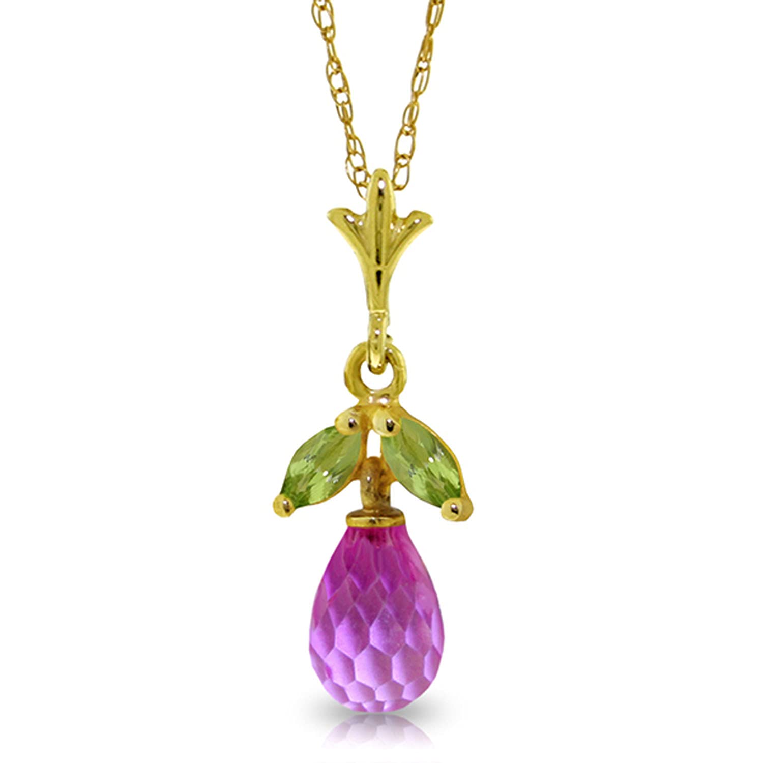 14K Yellow, White & Rose Gold Necklace with Pink Topaz & Peridot Gemstones | Elegant Galaxy Gold GG Jewelry for Women | Perfect for Birthdays, Anniversaries & Special Occasions