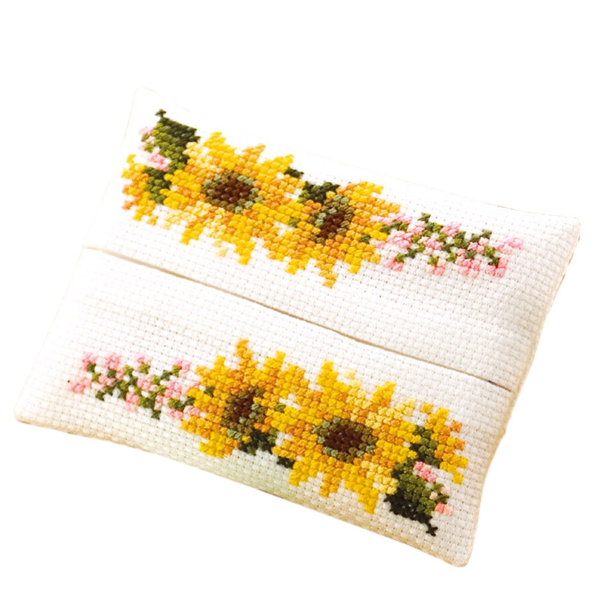 Orimupasu Japanese Import No.9016 Small Flower Embroidery Kit - Sunflower Tissue Case for DIY Crafting, Home Decor & Gift Giving