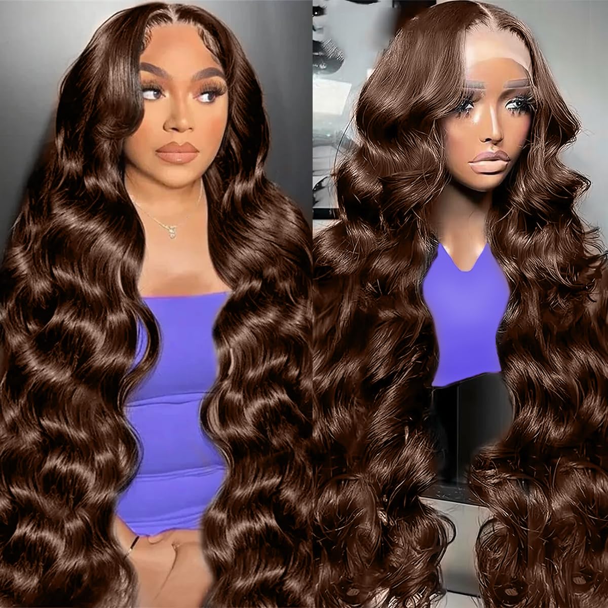 13x6 Chocolate Brown Lace Front Human Hair Wig - 200% Density Body Wave with HD Transparent Lace & Pre-Plucked Baby Hair - 26 Inch Natural Looking Wigs for Women - Perfect for Daily Wear, Special Occasions & Cosplay