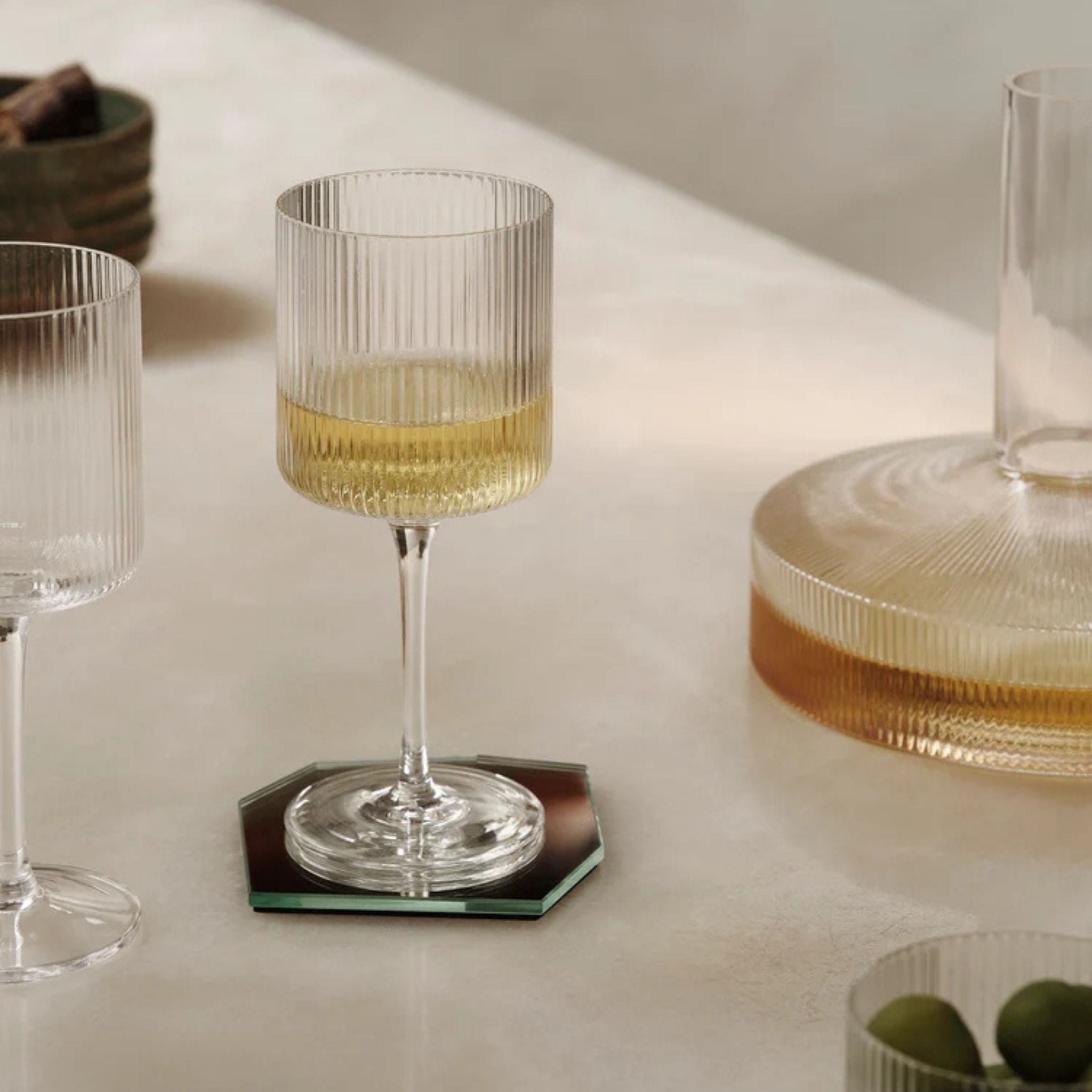 FERM LIVING Ripple White Wine Glasses Set of 2 - Clear Crystal Stemware for Chardonnay, Sauvignon Blanc & Riesling - Perfect for Dinner Parties, Weddings & Romantic Date Nights