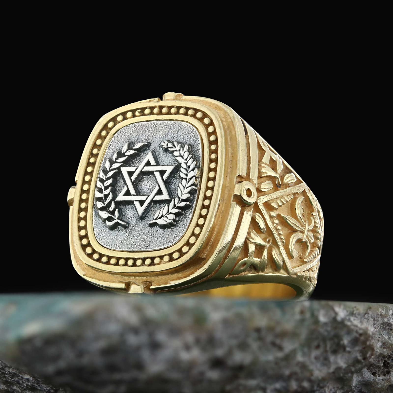 Handmade Star of David Ring - Custom Hebrew Shield of David Jewelry, 14K Gold Plated Magen David Statement Ring for Men & Women - Perfect for Hanukkah, Bar Mitzvah & Jewish Holiday Gifts