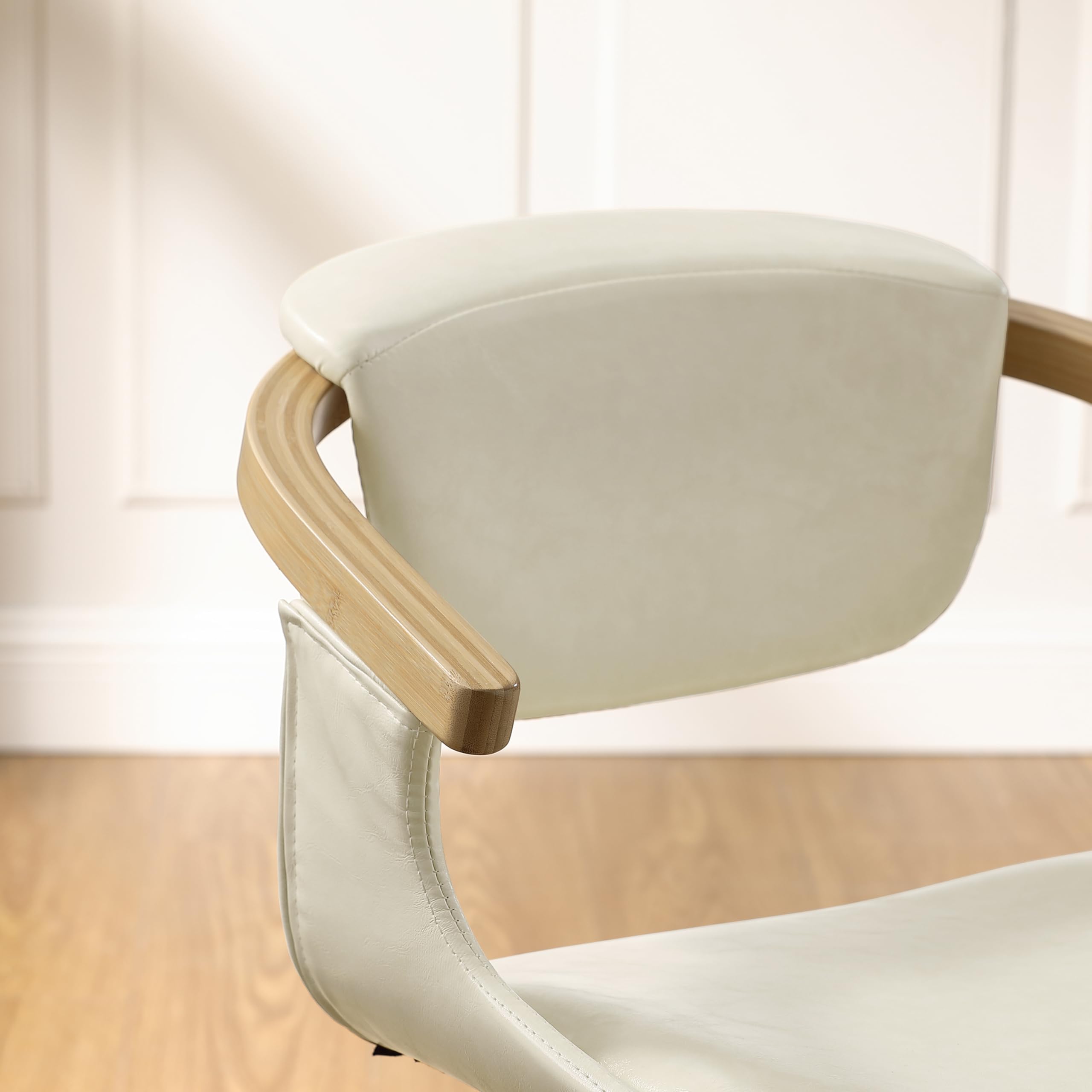 Art Leon Mid Century Modern Swivel Dining Chairs Set of 2 - Faux Leather Kitchen & Dining Room Arm Chairs, Sturdy Desk Chairs Without Wheels in Off White - Perfect for Home Office, Breakfast Nook & Small Space Dining