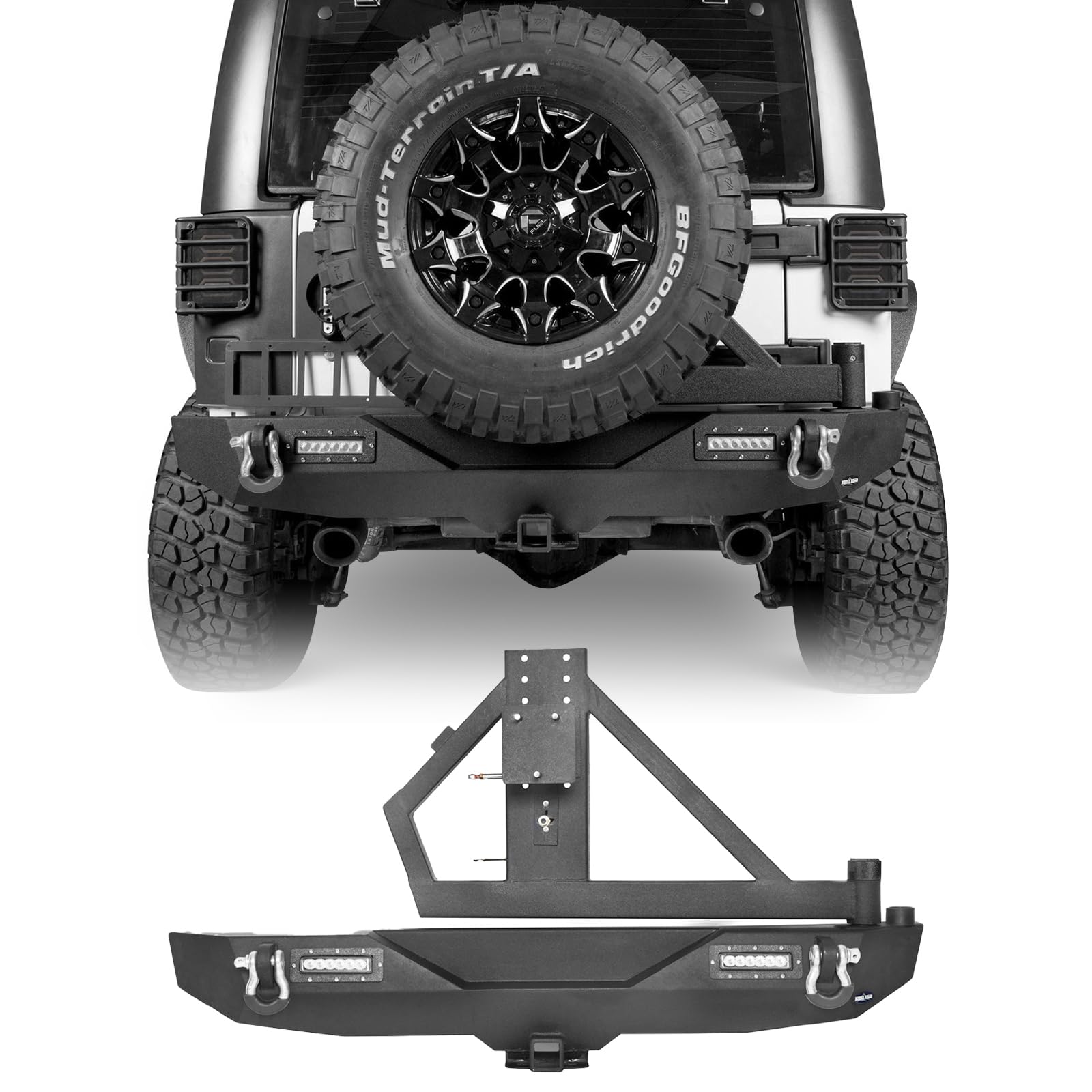 u-Box Heavy Duty Rear Bumper with Swing-Away Tire Carrier & LED Lights for 2007-2018 Jeep Wrangler JK & JKU (2 Door & 4 Door Models) - Off-Road Adventure & Trail Riding Accessory