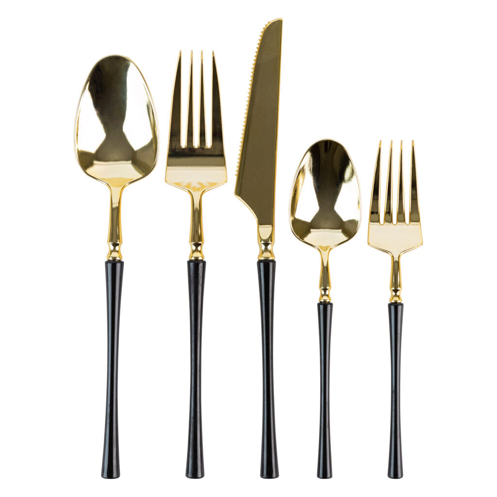 Purple and Gold Disposable Plastic Party Tableware Set - Organic Hammered Design (30-Piece) for Wedding, Birthday, Anniversary Celebrations & Special Events