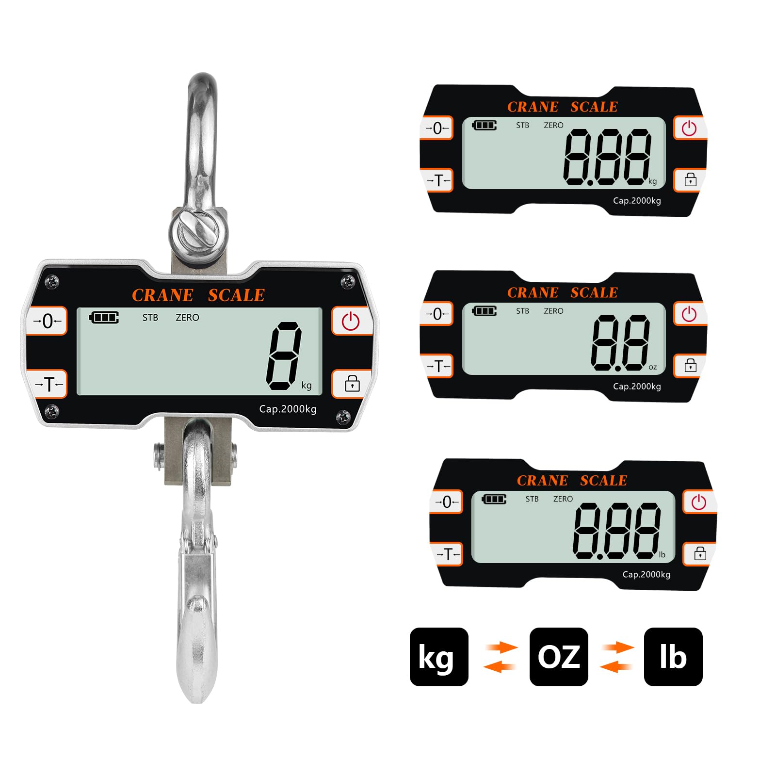 Hyindoor 2000kg/4400lb Digital Crane Scale with Remote - 2 Ton Heavy Duty Industrial Hanging Scale for Construction, Warehouses & Shipping