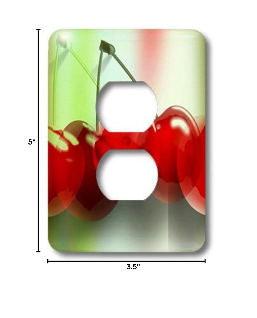 3D Rose Cherry Fruit Art Outlet Cover - Decorative 2 Plug Wall Plate for Kitchen, Bedroom, Nursery & Home Decor