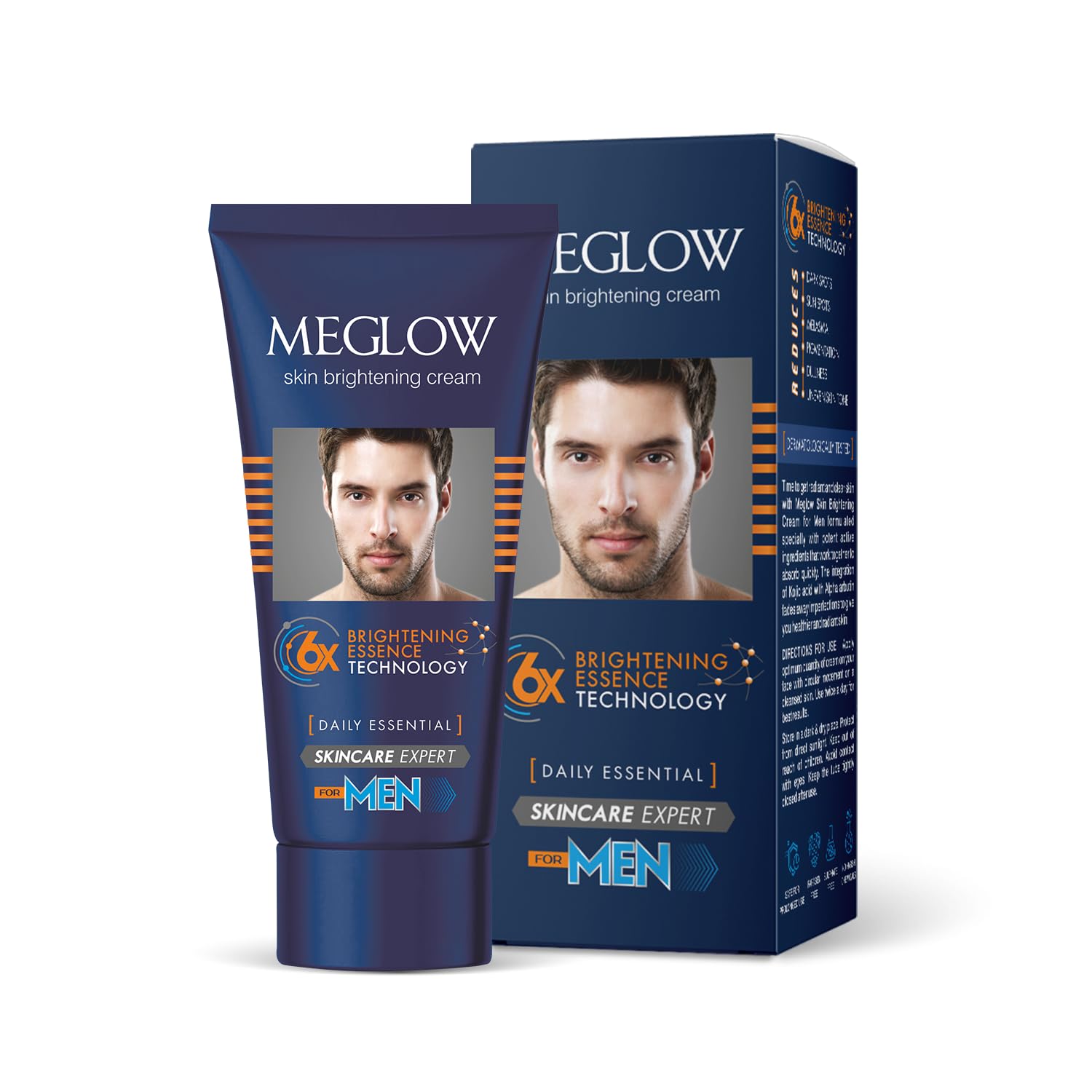 Meglow by Leeford | Men's Skin Brightening & Whitening Face Cream with Vitamin E | Reduces Dark Spots, Prevents Pigmentation, Evens Skin Tone | 50g | For Daily Skincare Routine & Glowing Complexion
