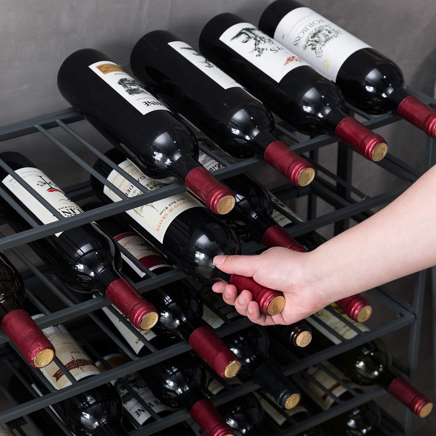 MyGift 9-Tier Freestanding Metal Wine Rack - Holds 54 Bottles, Gray Floor Standing Wine Bottle Storage Shelf for Kitchen, Dining Room, Bar or Cellar Organization