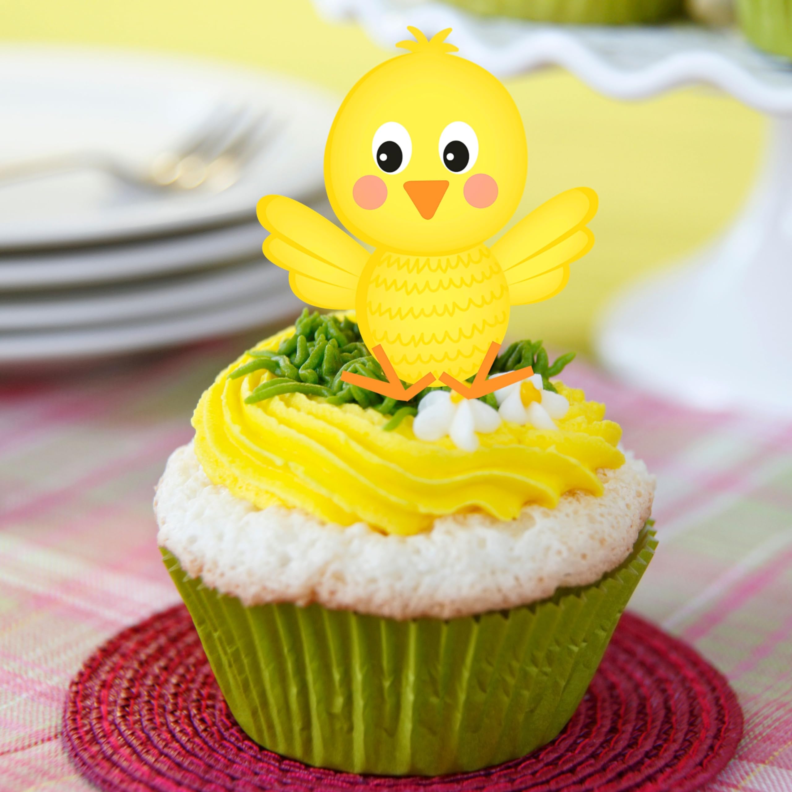Easter Chick Edible Cupcake Toppers - 12pcs Stand-Up Wafer Cake Decorations for Easter Party, Baby Shower & Spring Celebrations - Cute Easter Cake Toppers for Cupcakes, Cookies & Desserts