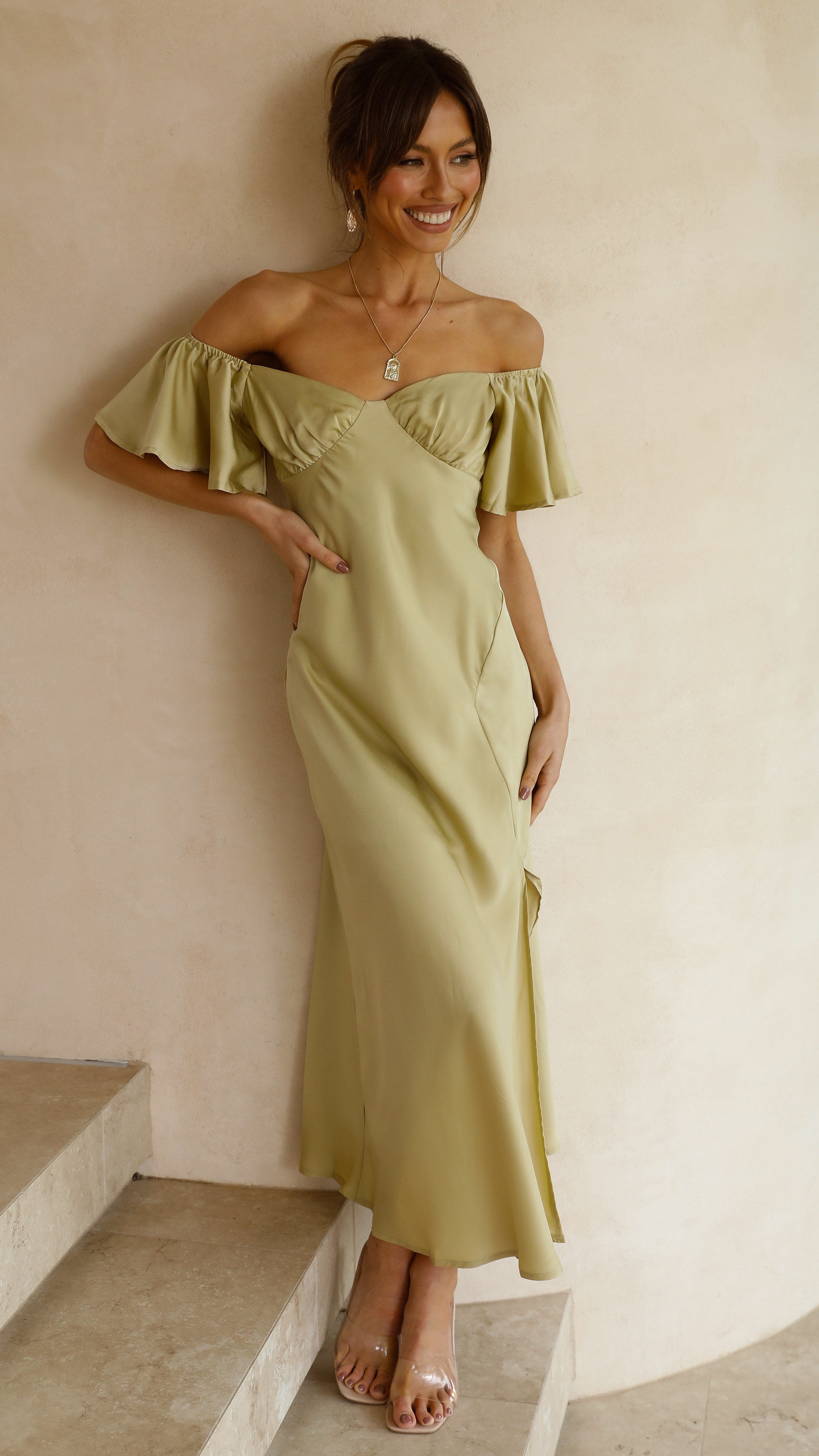 Louisa Midi Dress in Olive Green - Elegant Casual & Office Wear for Women | Perfect for Spring Summer Outfits, Date Nights & Work Attire
