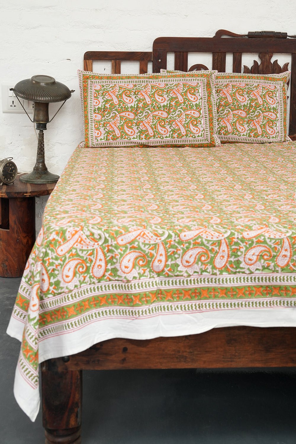 Zesty Botanicals Block Printed Cotton Bedsheet - Queen Size, Eco-Friendly & Breathable for Comfortable Sleep | Perfect for Bedroom Decor, Guest Rooms & Bohemian Style Homes