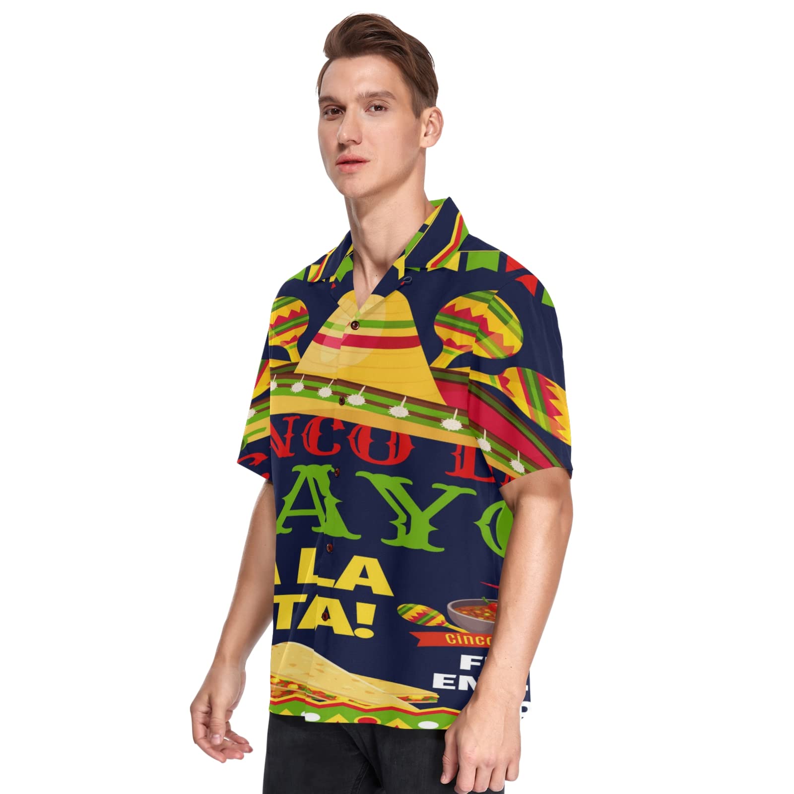 Mexican Men's Hawaiian Shirt - Cinco De Mayo Short Sleeve Aloha Shirt, Button Down Beach Shirt for Summer Vacation, Pool Party & Tropical Theme Events
