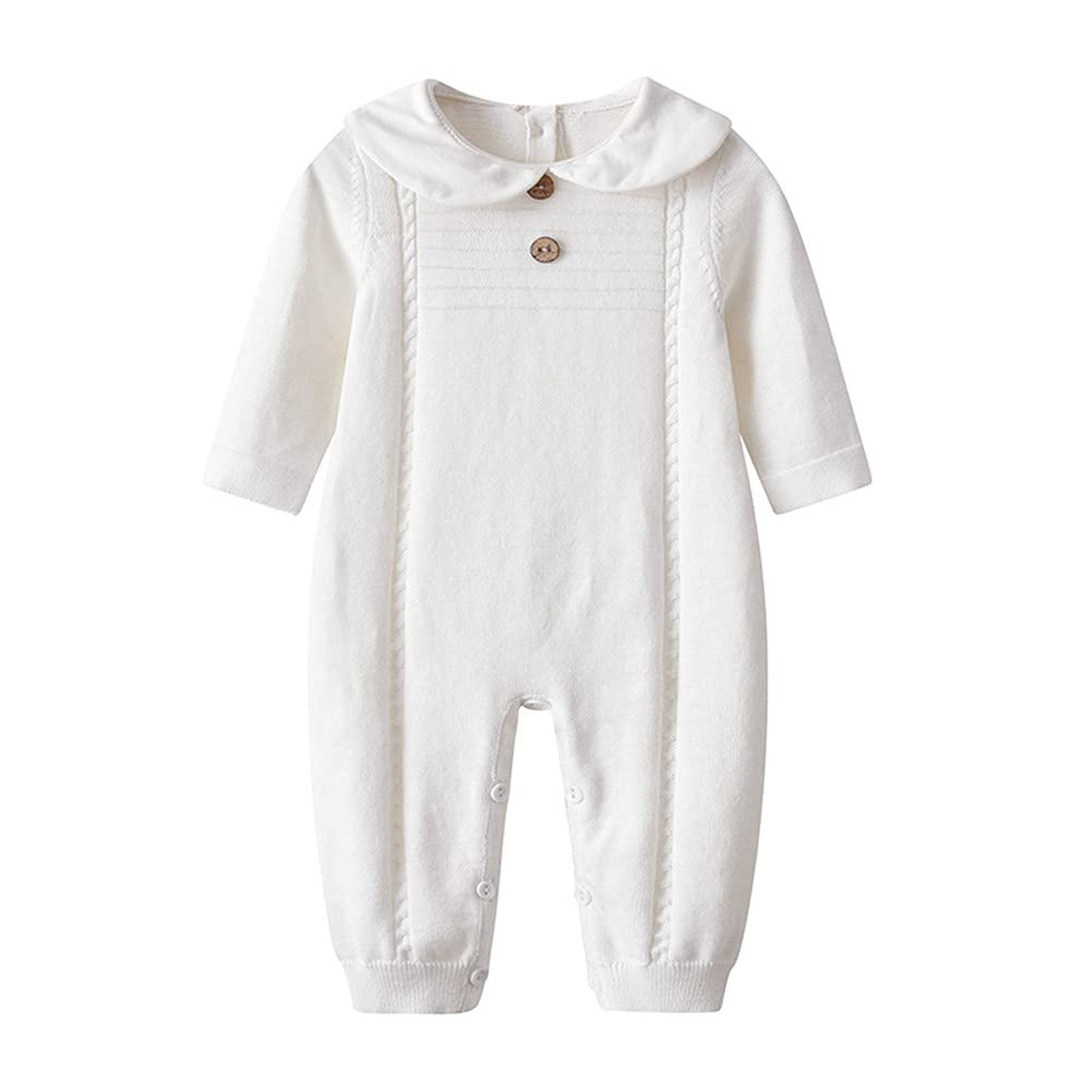 Baby Boy & Girl Peter Pan Collar Knit Sweater Romper - Soft One-Piece Jumpsuit Outfit for Infants 0-24 Months | Perfect for Family Photos, Playdates & Special Occasions
