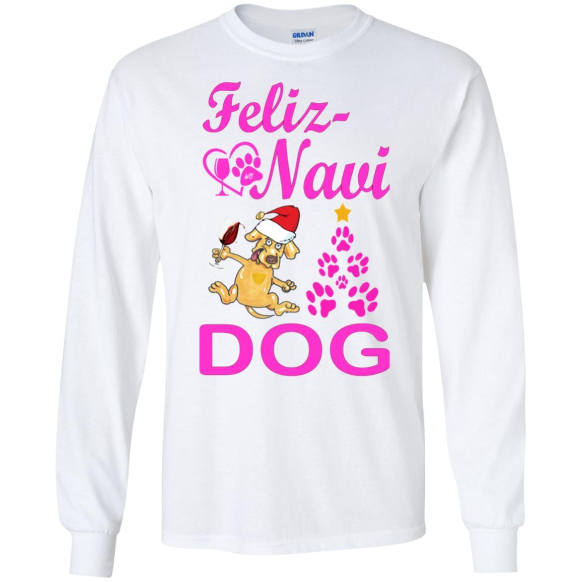Feliz Navi Dog Christmas Long Sleeve Cotton T-Shirt for Women - Soft Holiday Graphic Tee - Perfect for Gifts, Parties & Festive Outfits
