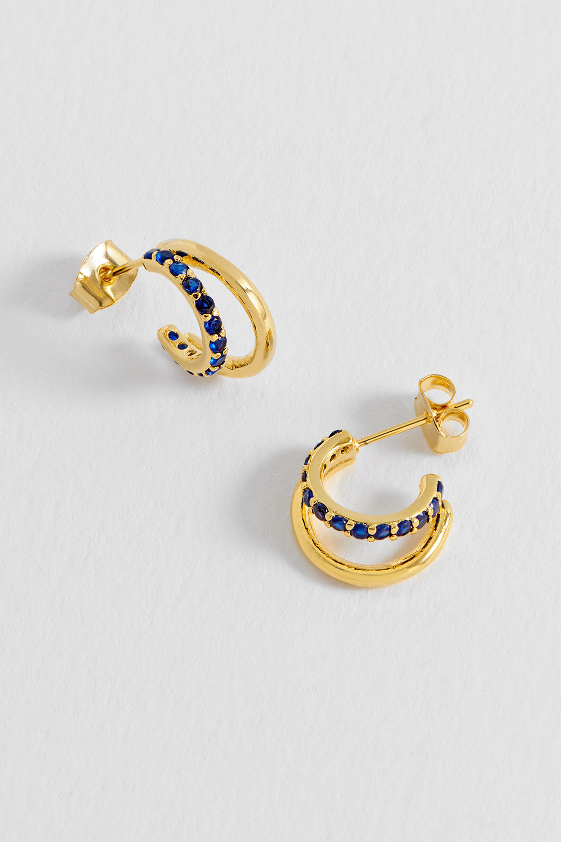 14K Gold Plated Blue CZ Pave Curl Hoop Earrings for Women - Elegant Dangle Earrings for Party, Wedding & Evening Wear - EBE6317G