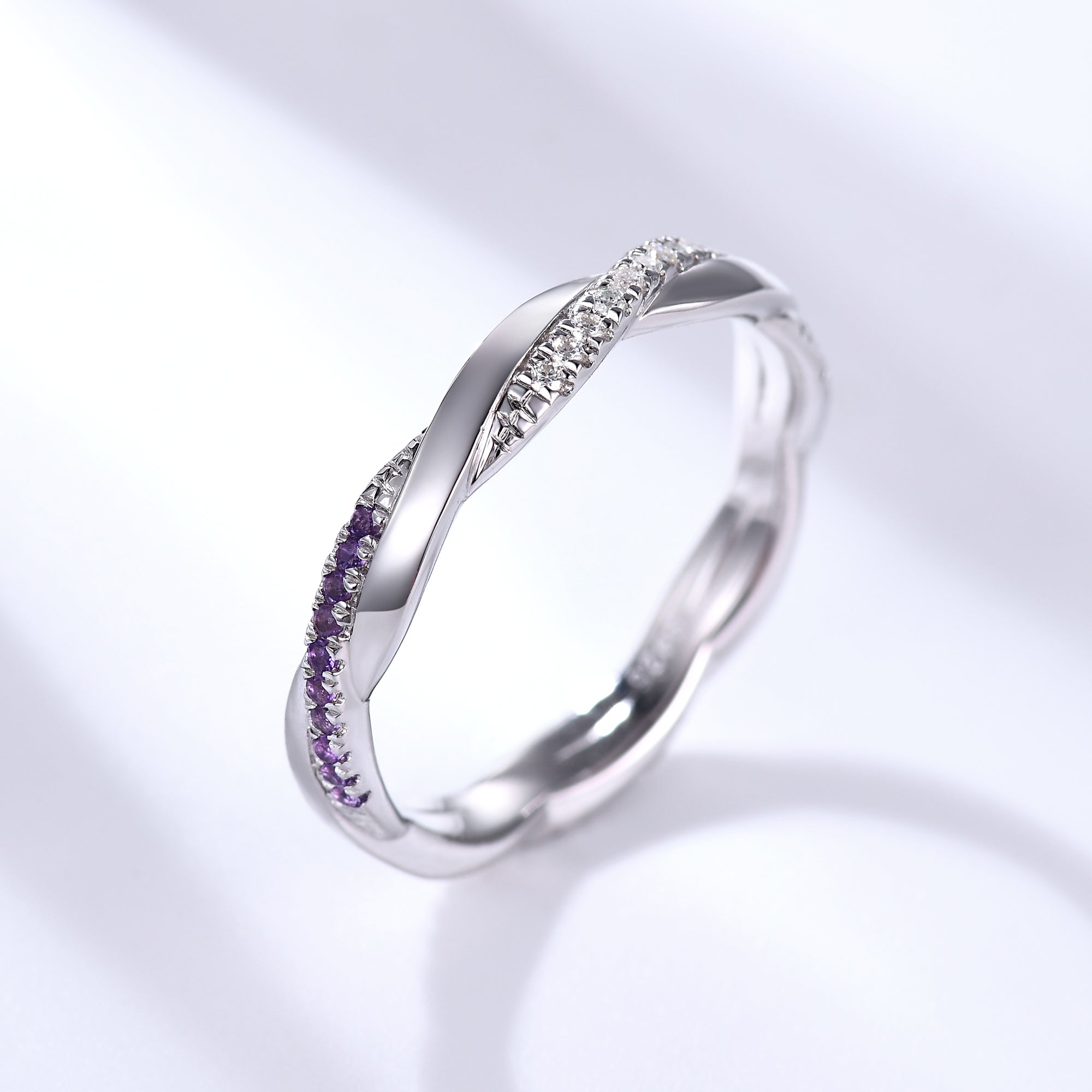 Twisted Amethyst Moissanite White Gold Wedding Band - Full Eternity Ring for Women | Elegant Bridal Jewelry, Anniversary Gift & Special Occasion Ring