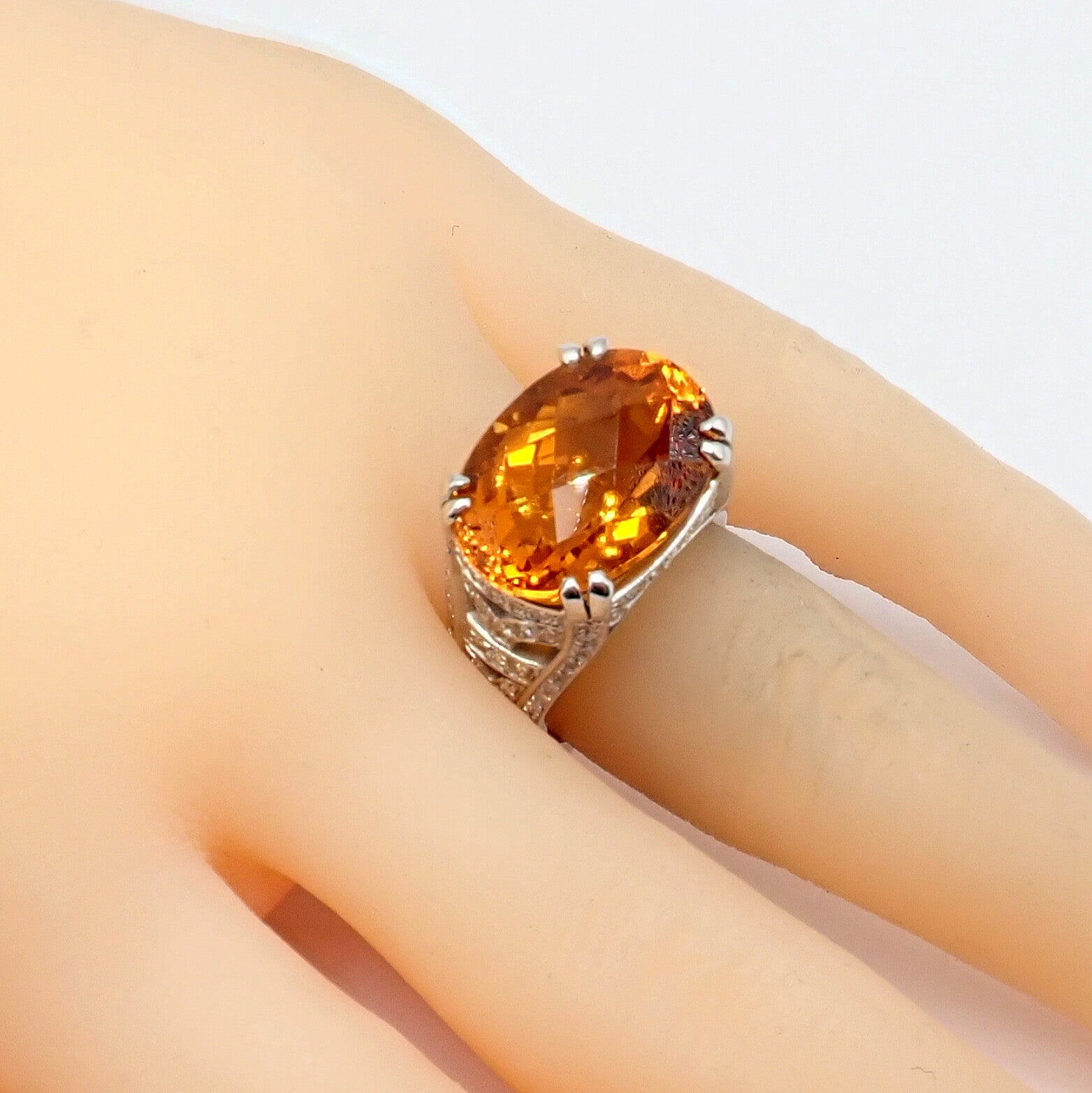 Kieselstein Cord Platinum 2.5 Carat Diamond & Golden Citrine Cocktail Ring Size 6.5 - Elegant Evening Wear & Special Occasion Jewelry Gift