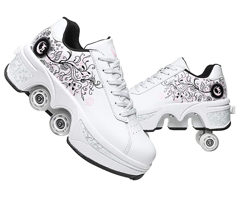 Roller Skate Shoes for Kids & Women - Heel Wheel Sneakers, Sports Running Shoes with Removable Wheels - Perfect for Skating, Training, and Casual Wear