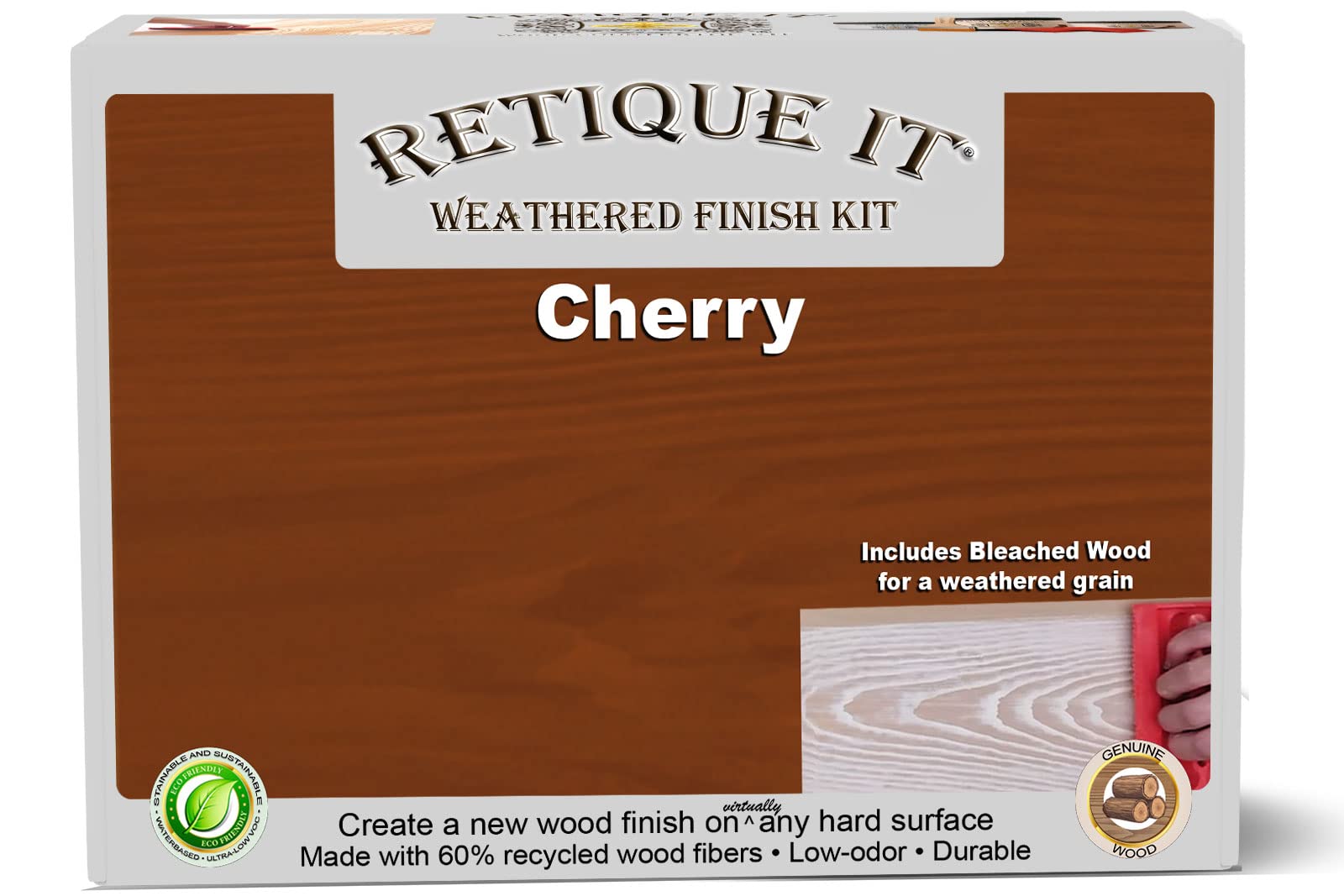 Retique It Gel Stain Liquid Wood Kit - Real Paintable Wood Stain for Furniture, Cabinets & DIY Projects - Compatible with Chalk Paint, Milk Paint - Weathered Cherry Finish (2X Double, Covers 100 sq ft) - Perfect for Refinishing Tables, Chairs, Doors & Home Decor