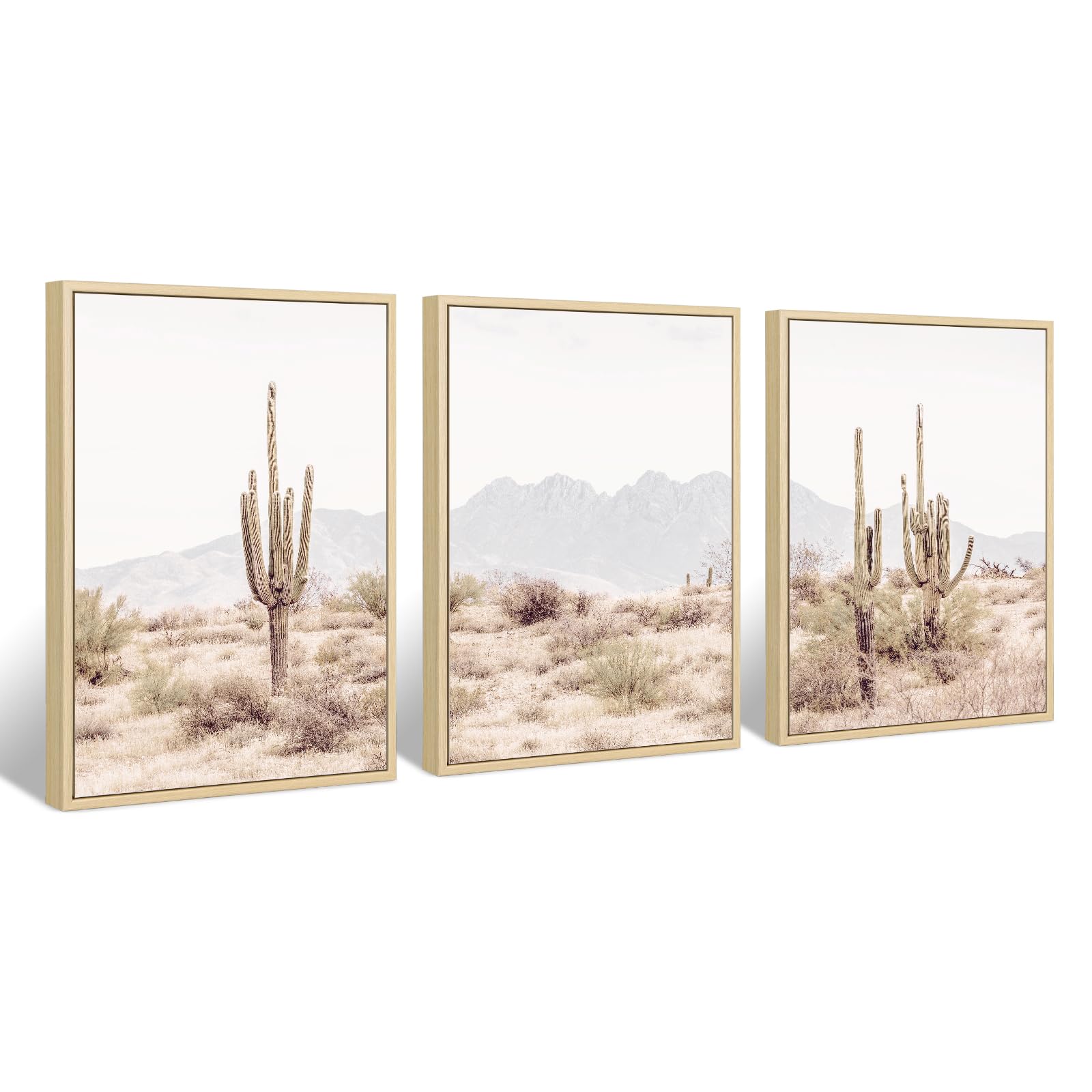 Sonoran Desert Cactus Wall Art - 16x24 Inch Framed Canvas Print, Saguaro Cactus Painting for Home & Office Decor | Perfect for Living Room, Bedroom, or Southwestern Style Interior Design
