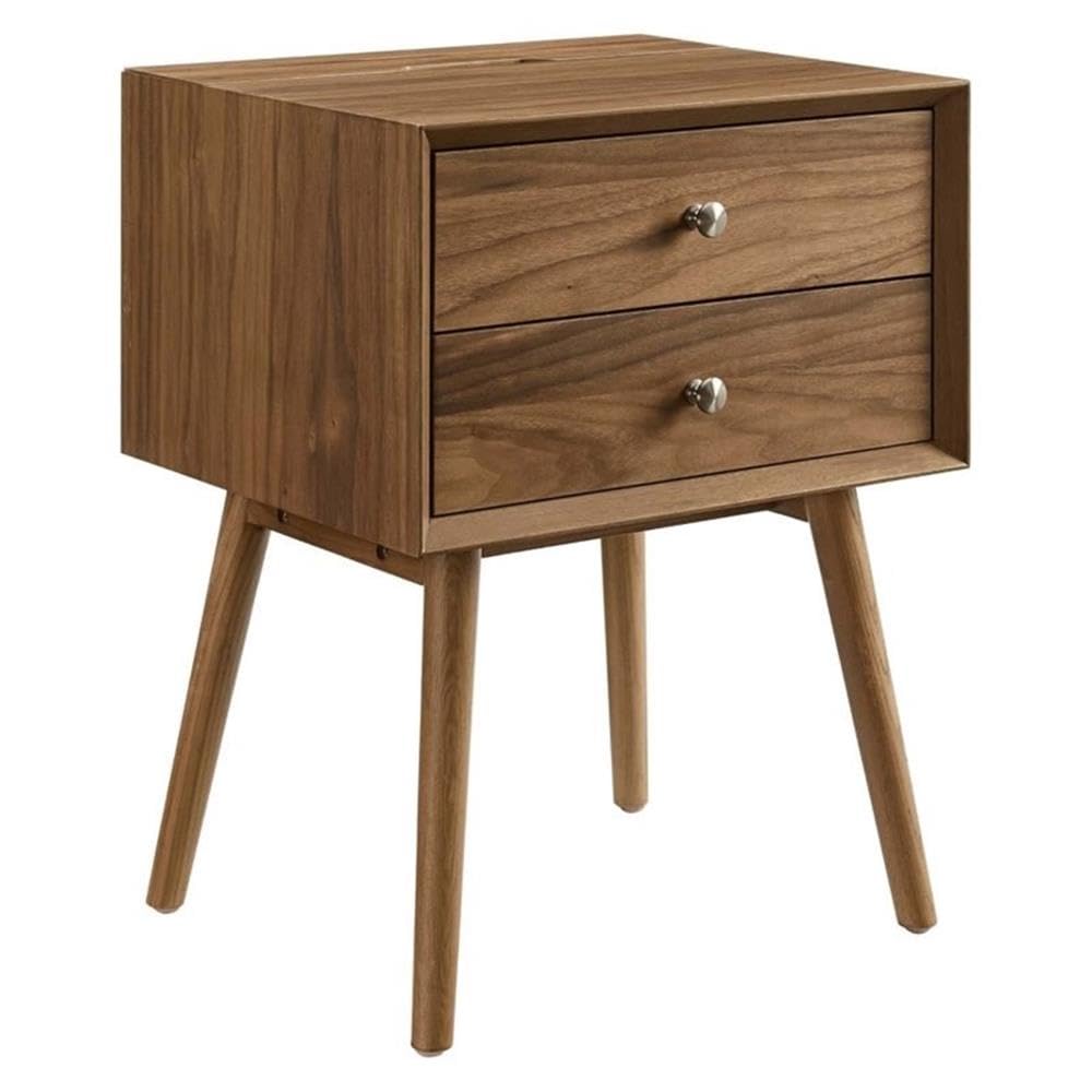 Modern Walnut Wood Nightstand with USB Ports - Stylish Bedside Table for Bedroom, Living Room & Office Storage