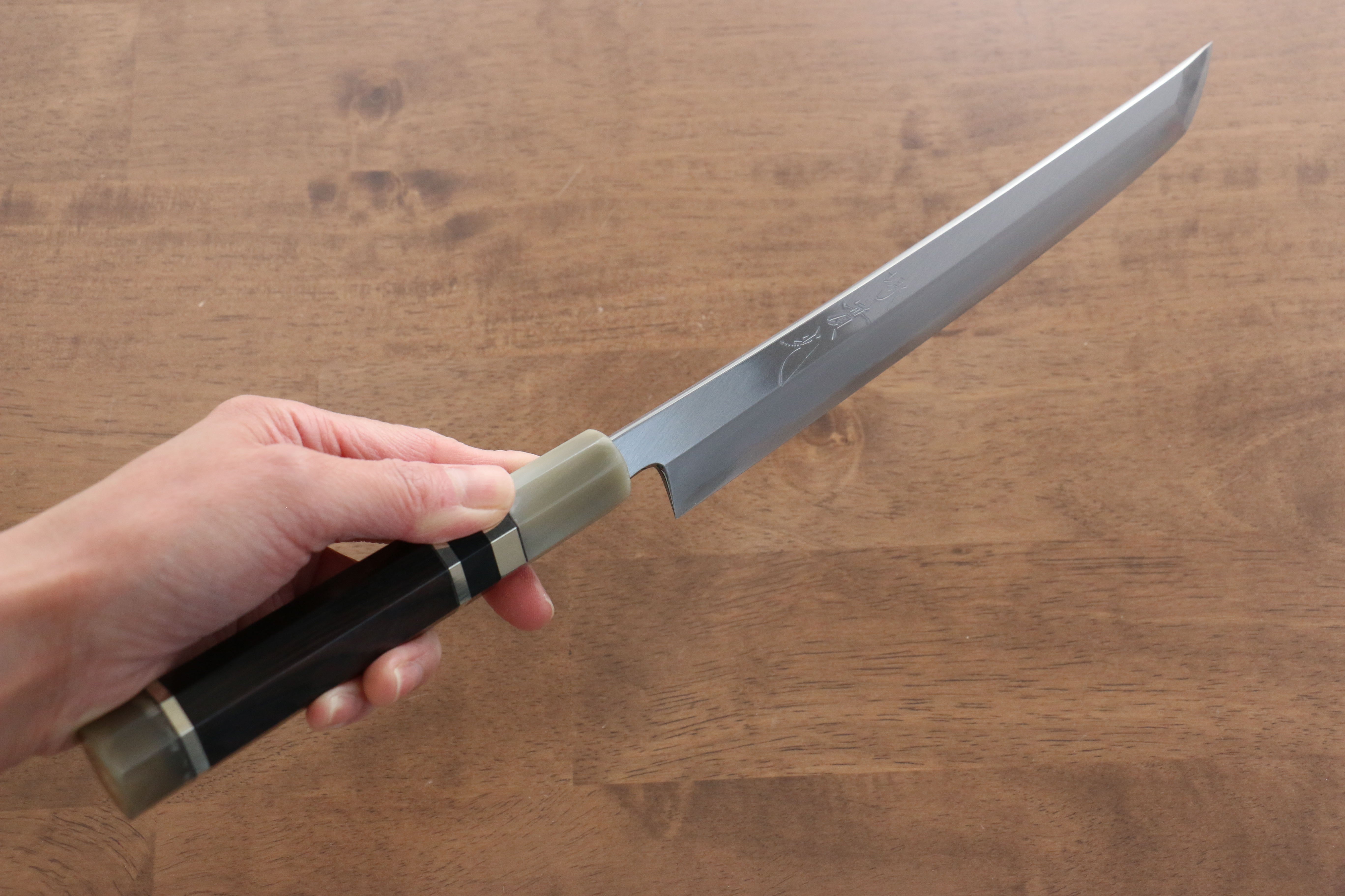 Premium Jikko Shiko White Steel Sakimaru Yanagiba 240mm Japanese Sushi Knife with Ebony Wood Handle & Double Ring - Perfect for Sushi Chefs, Professional Cooking & Home Kitchen Use