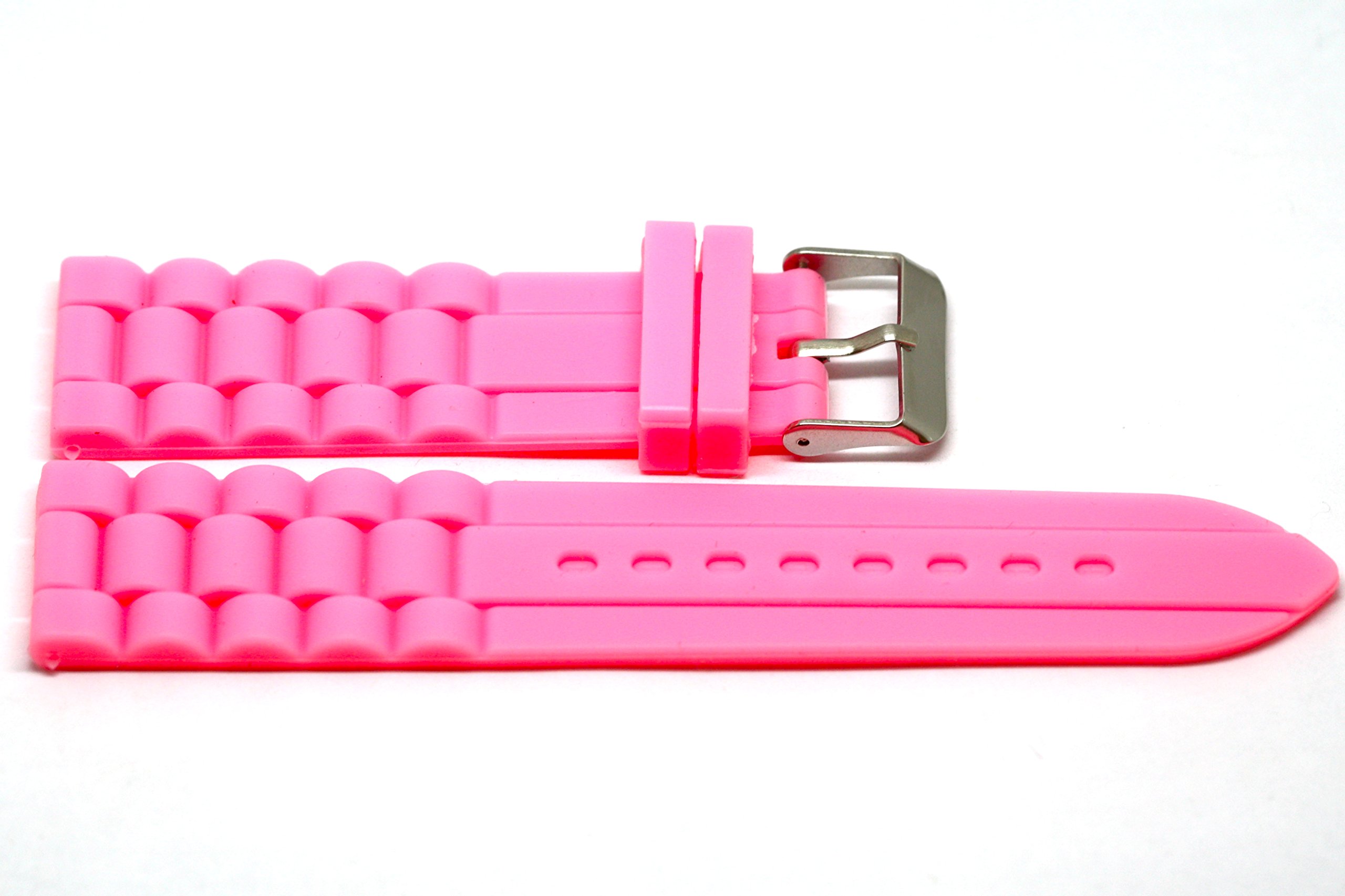 22mm Bright Pink Silicone Rubber Watch Band Strap - Compatible with Fossil Traveler & Other Watches - Durable, Comfortable Replacement Wristband for Women, Men - Perfect for Sports, Workouts, Travel & Everyday Wear