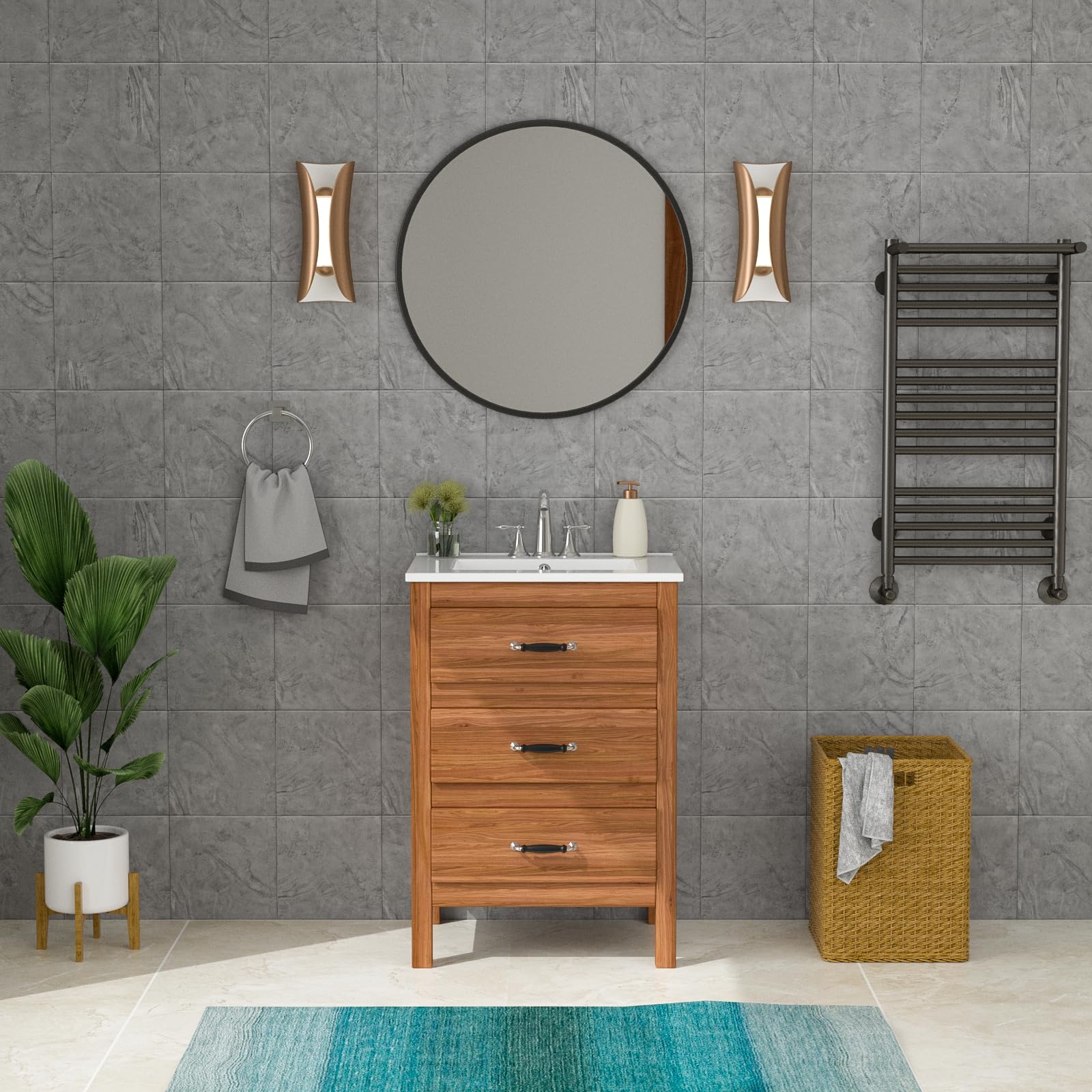 Lordear White Porcelain 3-Hole Drop-In Bathroom Sink - 24 x 18 Inch Ceramic Vanity Top Basin for Bathroom & Powder Room Remodeling