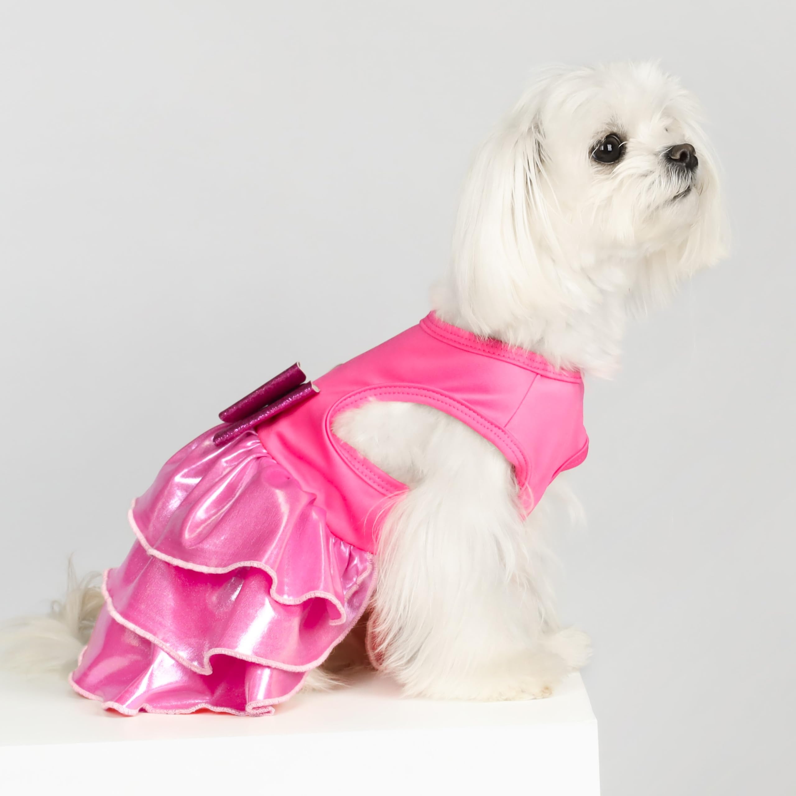 Fitwarm Glossy Tiered Dog Dress for Small Dogs - Elegant Pink Pet Clothing for Female Puppies, Perfect for Birthday Parties & Special Occasions | Size Medium