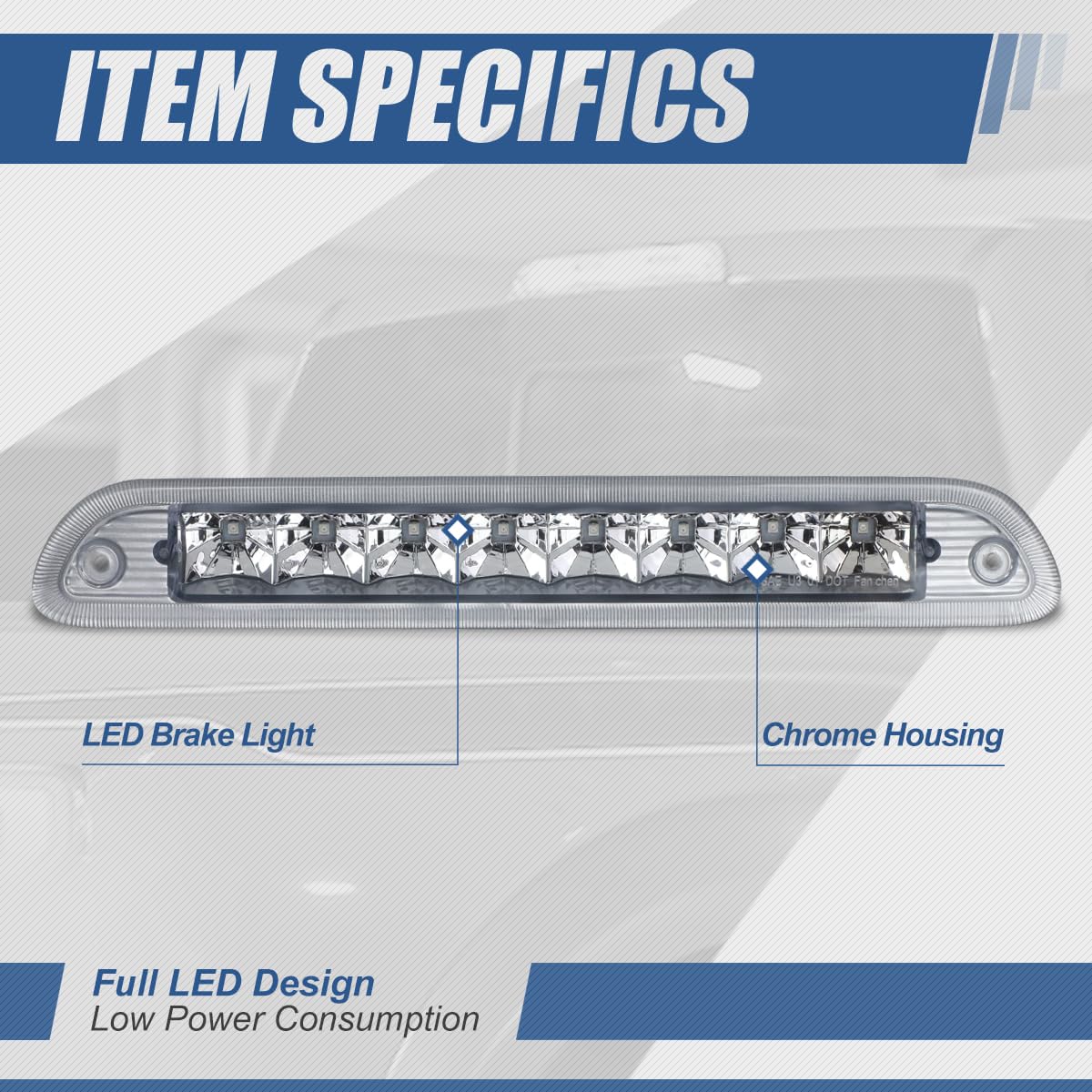 Auto Dynasty LED High Mount Third Brake Light Lamp - Chrome Housing - Compatible with Ford Escape 2001-2007 & Mercury Mariner 2005-2007 - Enhanced Visibility & Safety for Night Driving & Off-Road Adventures