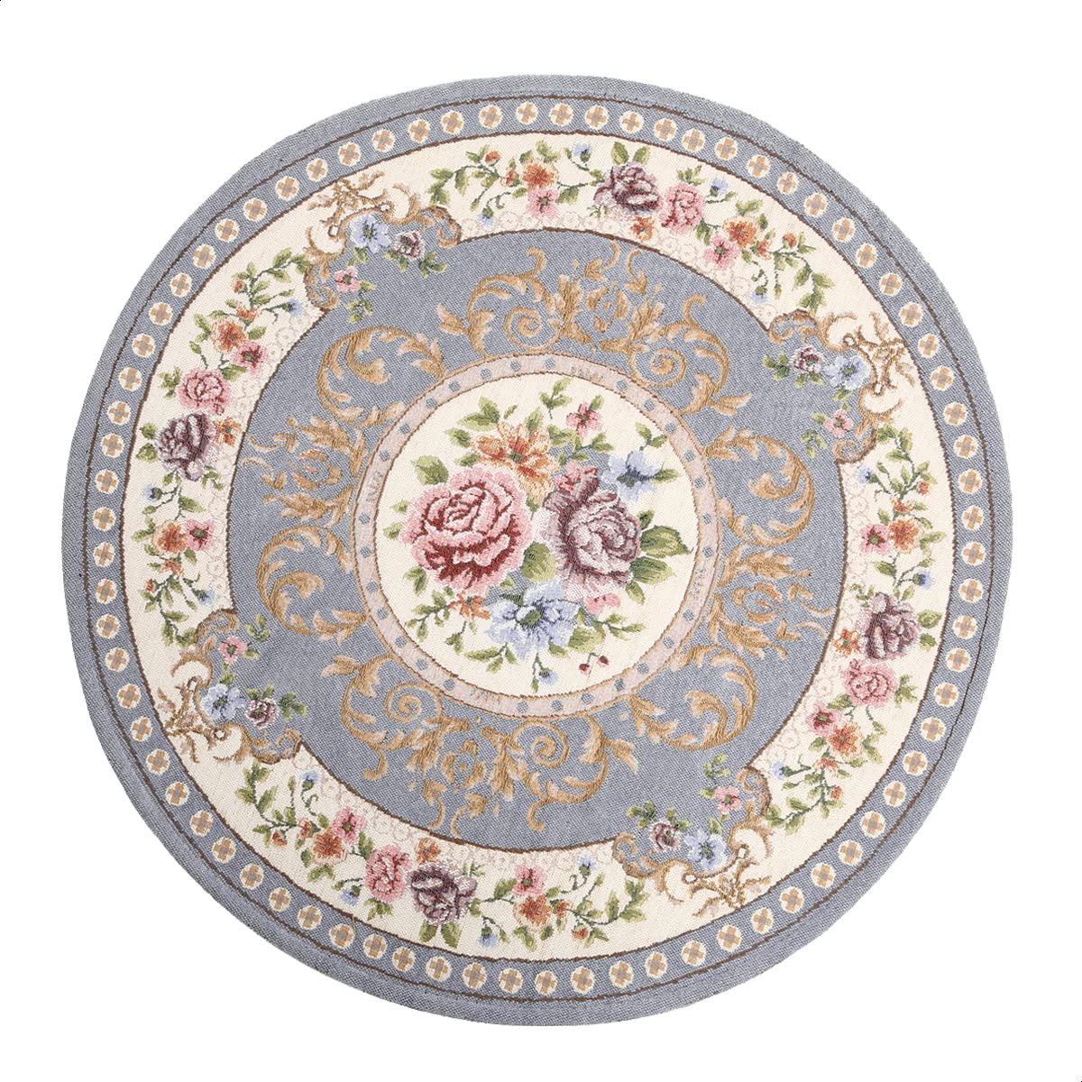 2.6ft Floral Round Non-Slip Area Rug - Machine Washable Classic Design for Living Room, Bedroom & Kitchen - Eco-Friendly Sustainable Home Decor in Light Blue - Perfect for Cozy Spaces and High-Traffic Areas