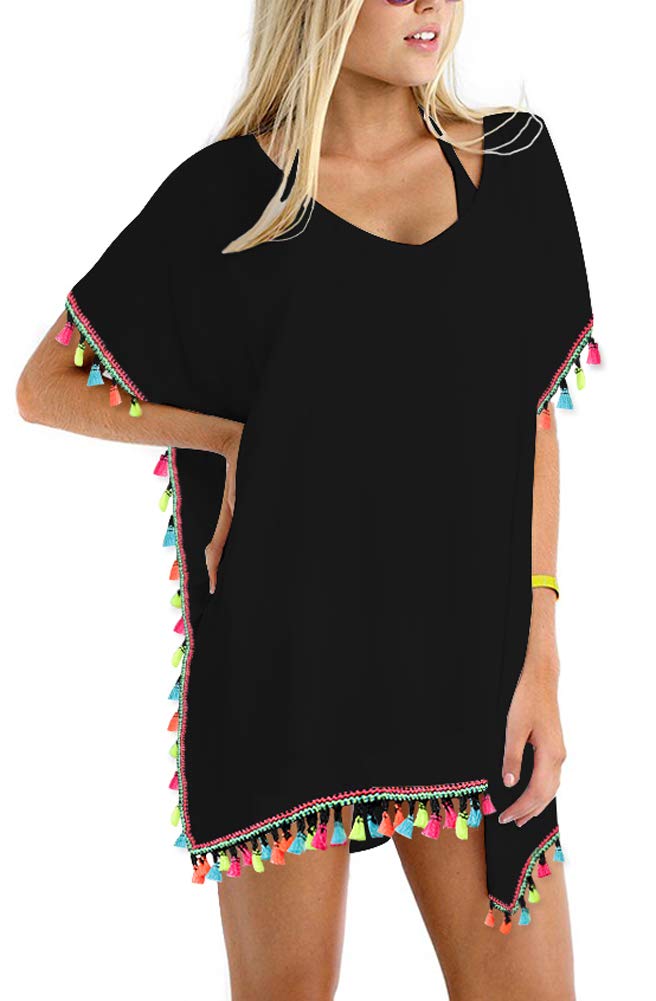 Stylish Women's Chiffon Tassel Swimsuit Cover Up - Sexy Beach Bikini Bathing Suit for Summer Vacation & Pool Party