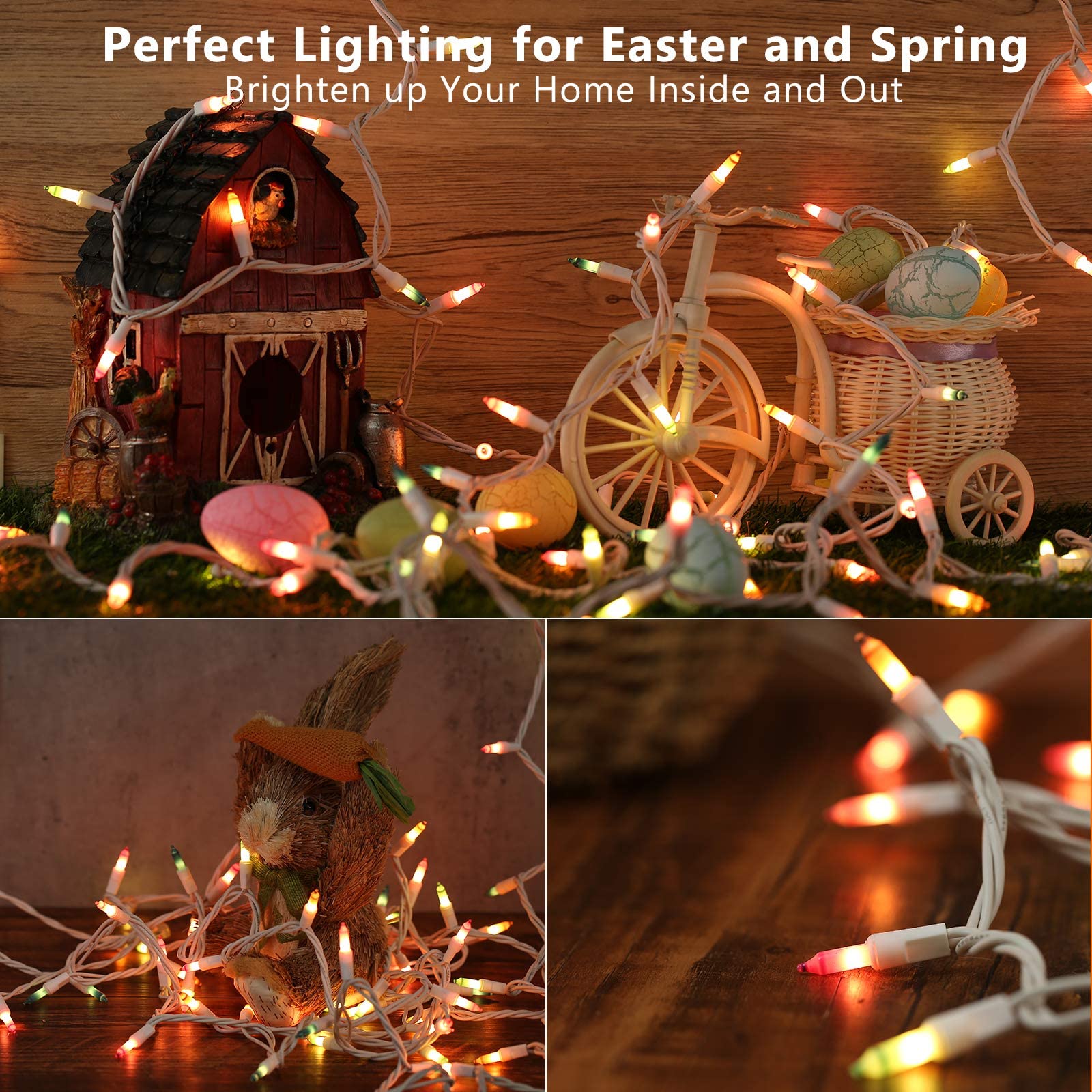 Brizled Easter Lights - 150 Count 34.8ft Pastel String Lights with White Wire | UL Certified Connectable 120V Incandescent Outdoor/Indoor Lights | Perfect for Easter Tree Decor, Christmas Decorations, Bedroom Lighting & Party Decorations