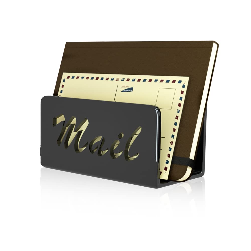 Wishacc Black Mail Organizer - Desktop Letter Holder & Countertop Sorter for Home, Office, Kitchen | Perfect for Bills, Letters, and Important Documents