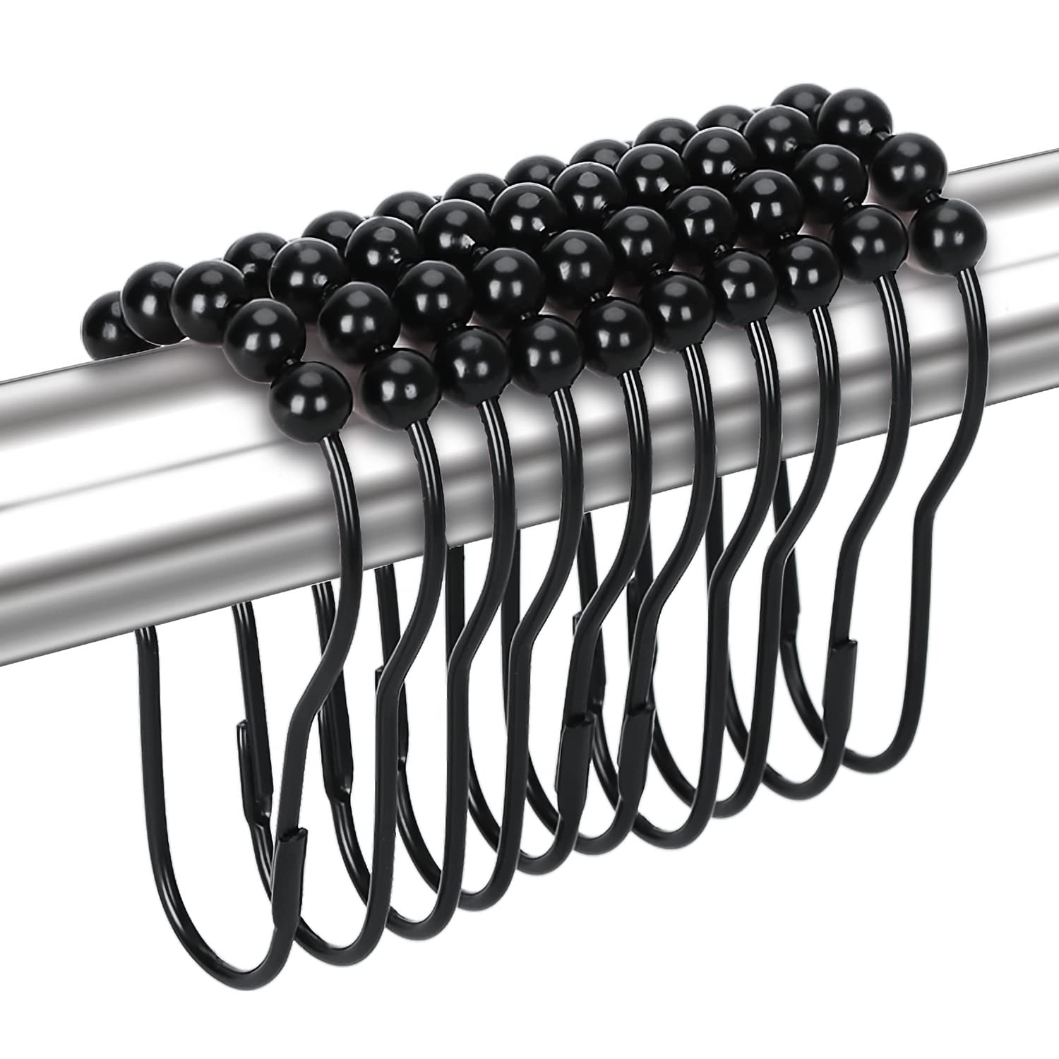 12PCS Bronze Stainless Steel Shower Curtain Hooks - Rust Resistant Bathroom Accessories for Shower Curtains & Kitchen Utensils (Matte Black) - Perfect for Bathroom Decor & Home Organization