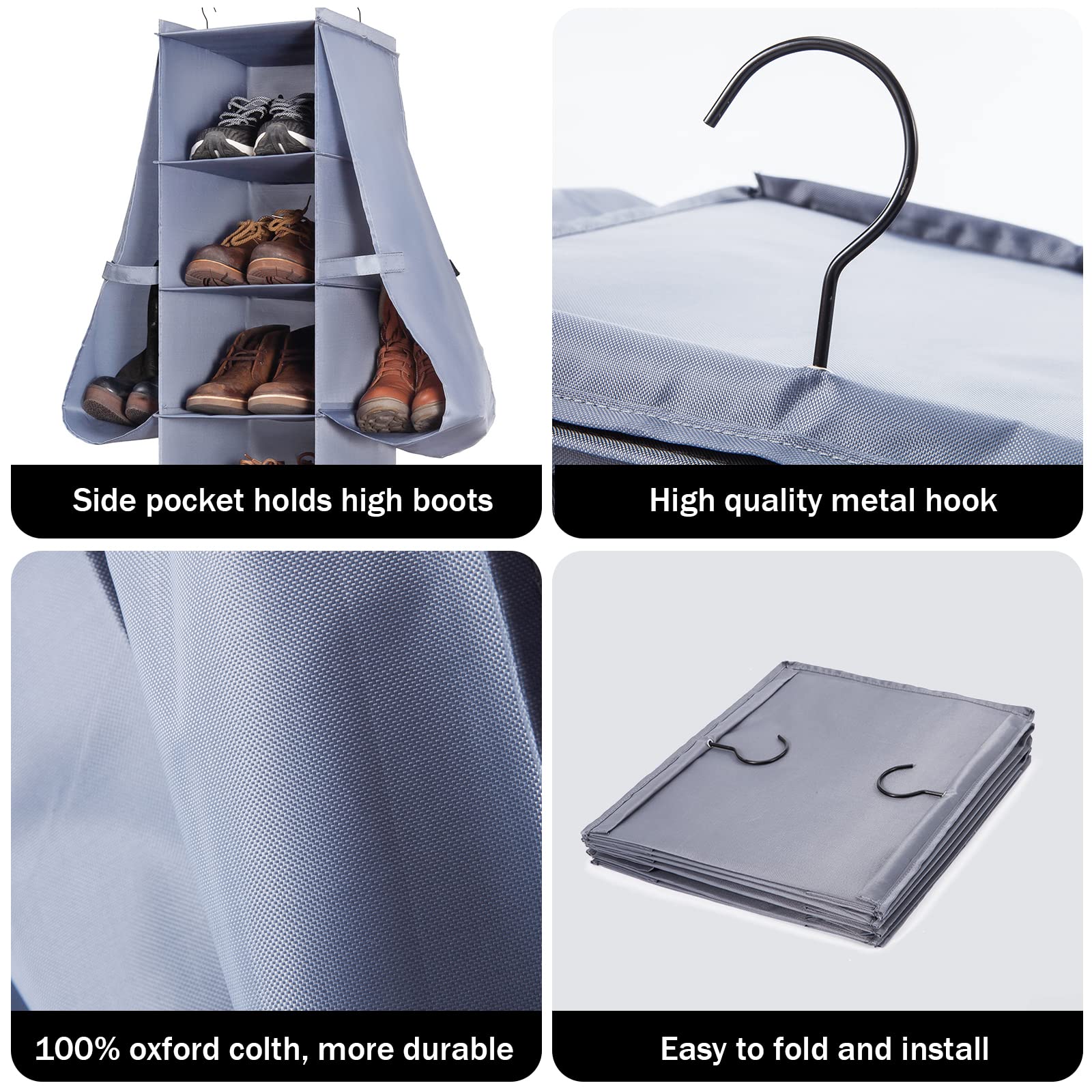 Hanging Shoe Rack Organizer - 10-Shelf 4-Pocket Boot & Shoe Storage for Closet - Space Saving Closet Organizer for Shoes, Boots & Accessories - Perfect for Bedroom, Entryway & Dorm Organization