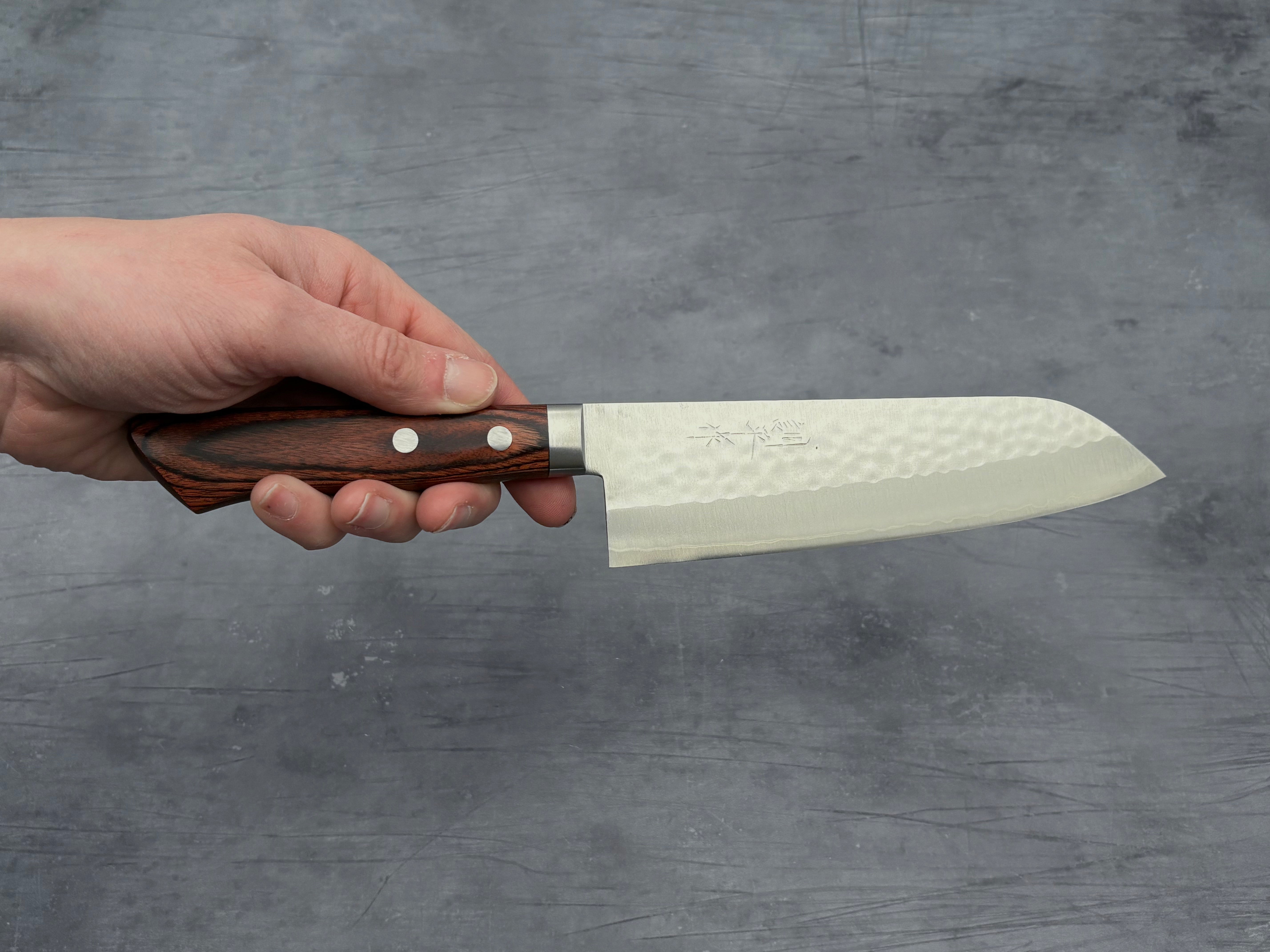 Masutani Hamono V1 Tsuchime Santoku Knife - Japanese Damascus Steel 7-Inch Kitchen Knife for Slicing, Dicing & Chopping - Perfect for Home Chefs & Professional Cooking
