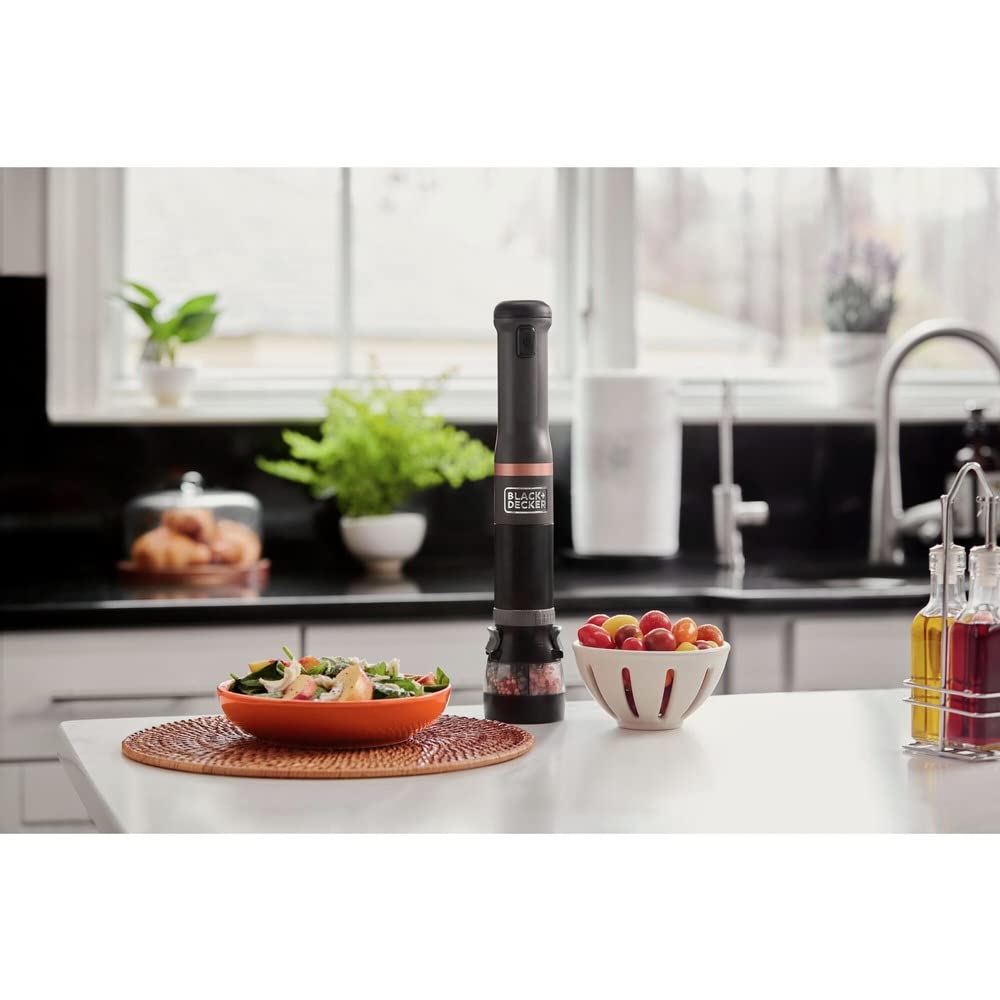 BLACK+DECKER Kitchen Wand Attachment Salt and Pepper Grinder - Adjustable Coarseness, Battery Powered Spice Mill (BCKM101SP) - Perfect for Cooking, Baking & Seasoning Dishes