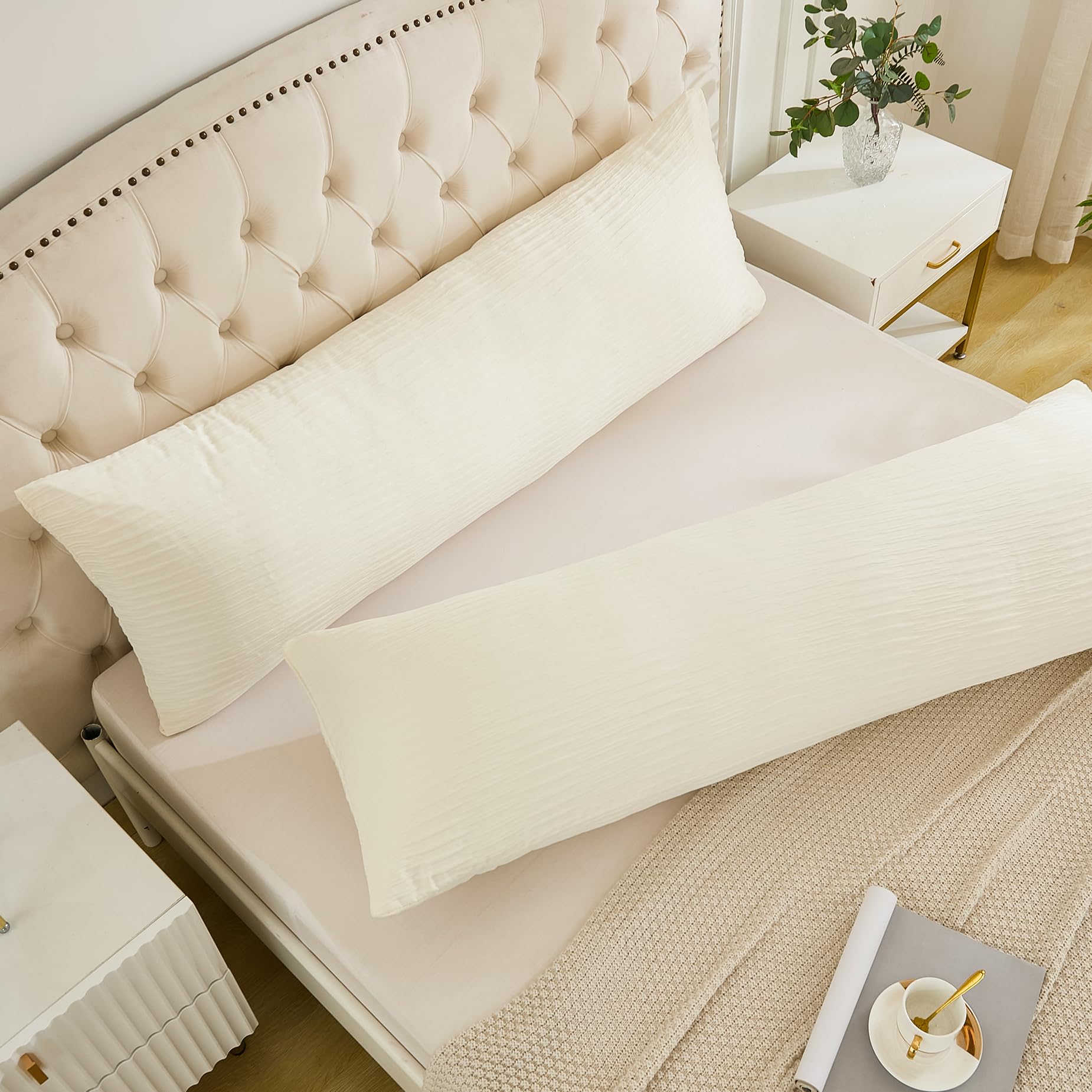 Seersucker Crinkle Textured Body Pillow Covers - 2 Pack Soft Lightweight All-Season Pillowcases (20