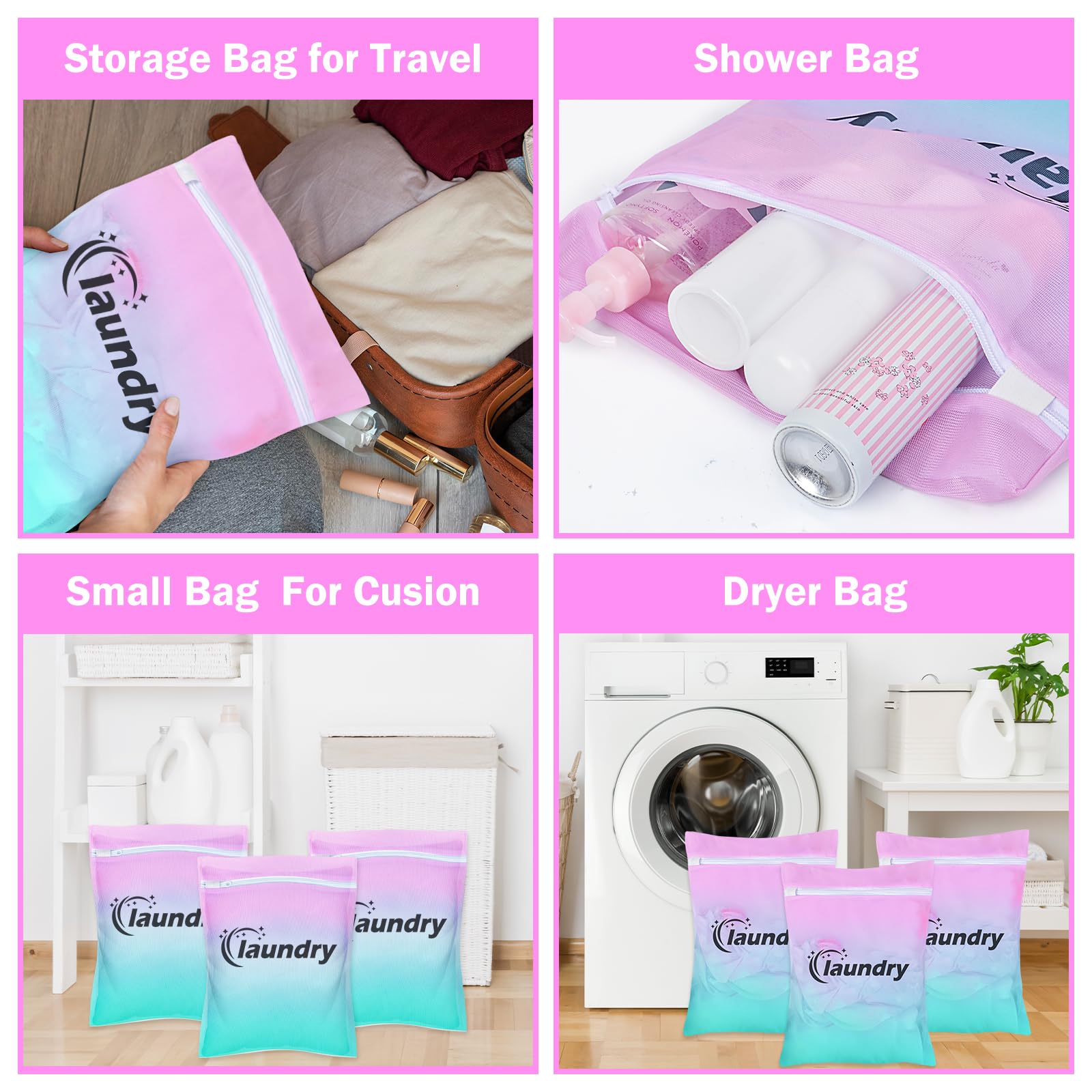 **Mesh Laundry Bags for Delicates - Zippered Wash Bags for Lingerie, Bras & Socks - Gentle Protection for Hand & Machine Washing (Set of 3, 4 Sizes)**    *Perfect for Travel, Gym, Dorm & Everyday Laundry Care*