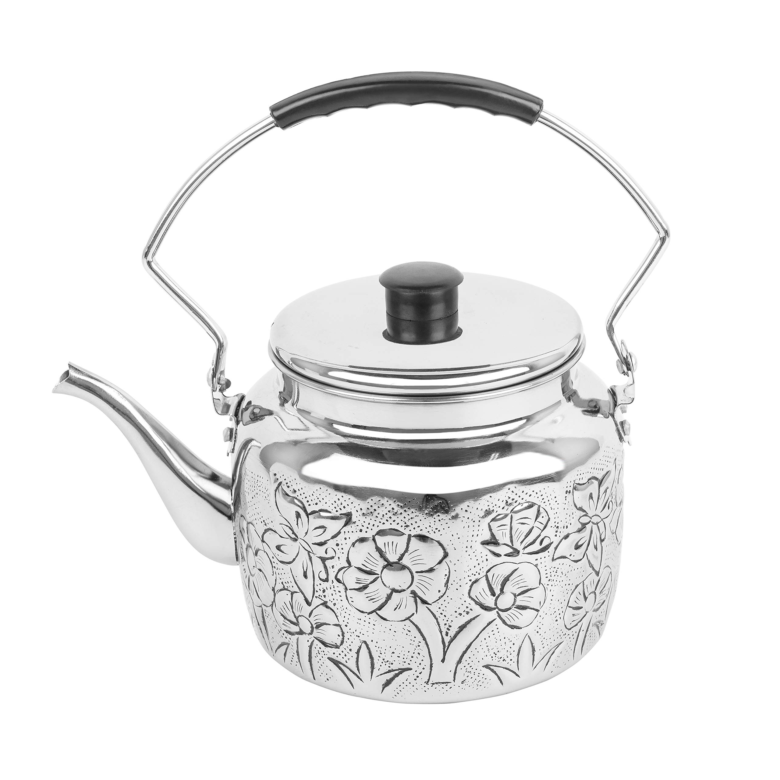 Old Dutch International 2 Quart Butterfly Embossed Stovetop Tea Kettle - Vintage Style for Gas & Electric Stoves - Perfect for Home Kitchen, Tea Brewing & Gift Giving