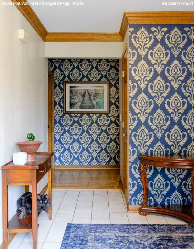 Anika Ikat Damask Wall Stencil - DIY Home Decor Painting Template for Walls, Furniture & Crafts - Perfect for Bedroom, Living Room, Nursery Accent Walls