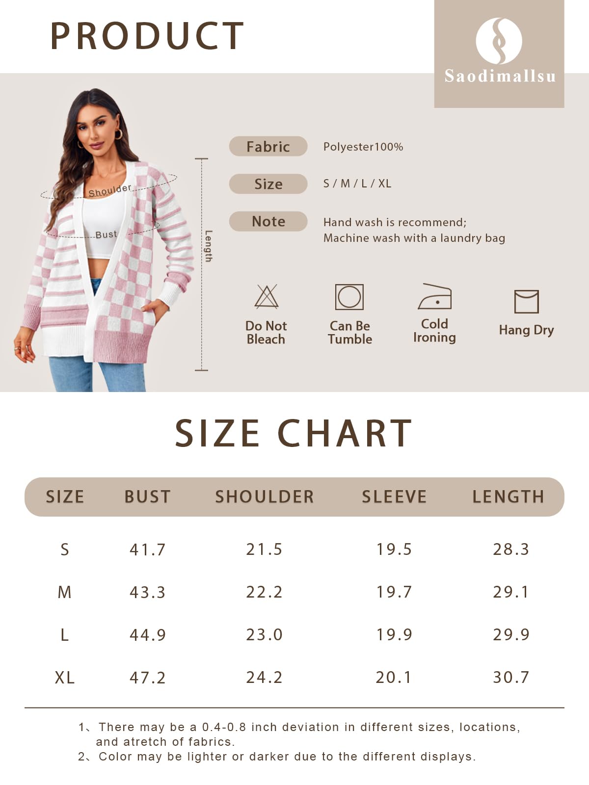 Saodimallsu Women's Checkered Striped Oversized Cardigan Sweater - Open Front Long Sleeve Knit Coat with Pockets | Casual Fall Winter Layering, Office Wear & Cozy Home Outfit