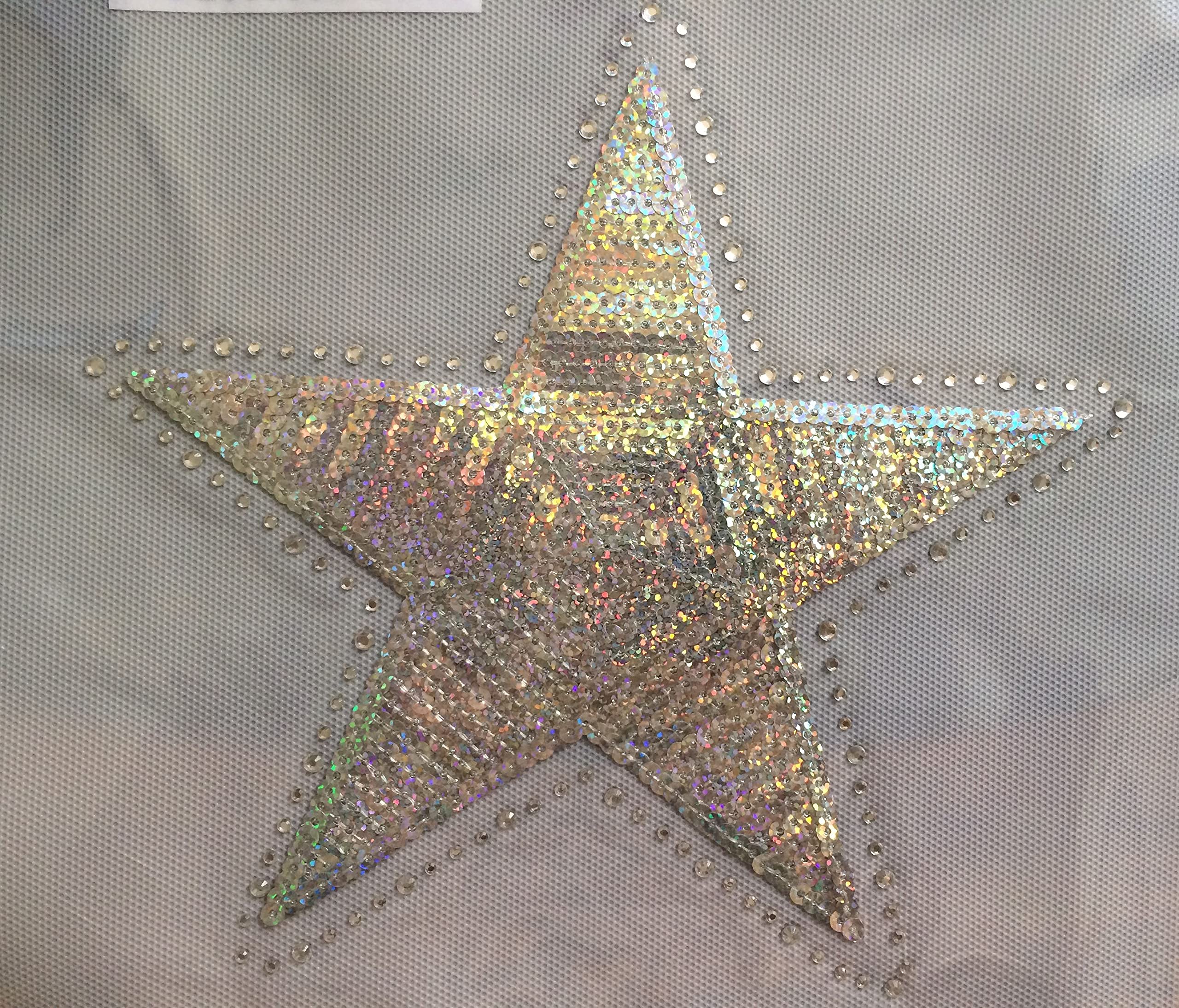 Silver Star Sequin & Rhinestone Iron-On Transfer Patch - DIY Clothing Decoration for Jackets, Hats, Bags - Perfect for Costumes, Fashion & Craft Projects